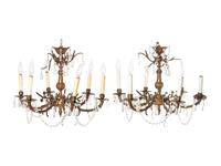 A Pair of French Gilt Metal Six-Light Chandeliers