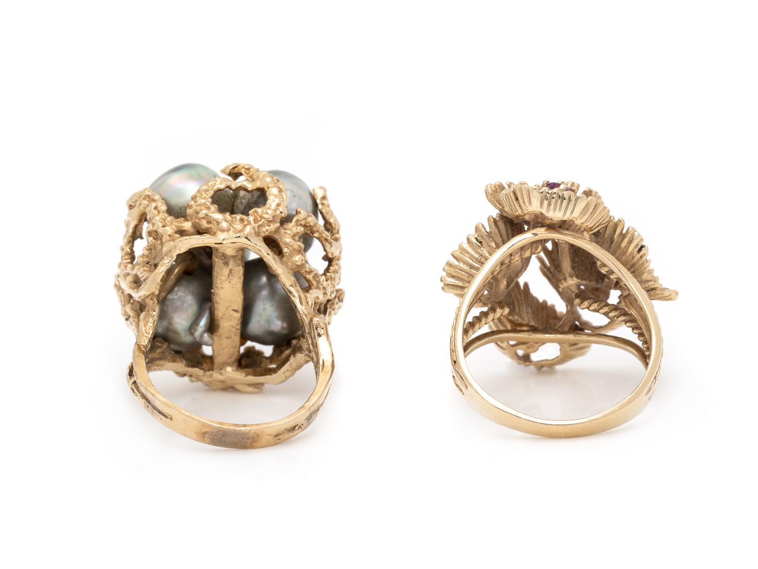 TWO YELLOW GOLD AND GEMSTONE RINGS