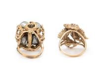 TWO YELLOW GOLD AND GEMSTONE RINGS
