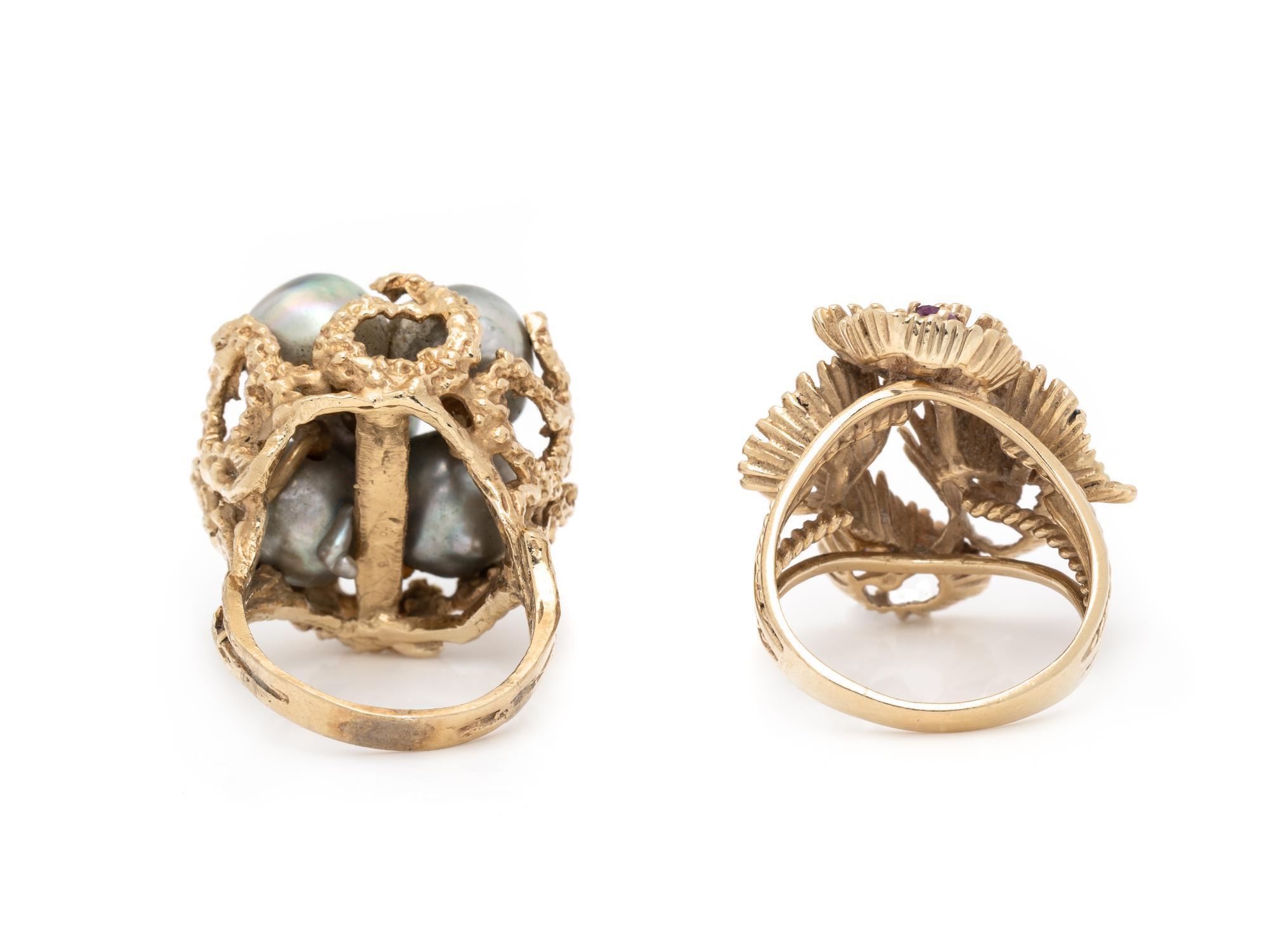 TWO YELLOW GOLD AND GEMSTONE RINGS
