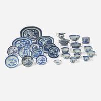 A collection of twenty-six Chinese Export porcelain Canton blue and white tablewares late 18th / 19th century