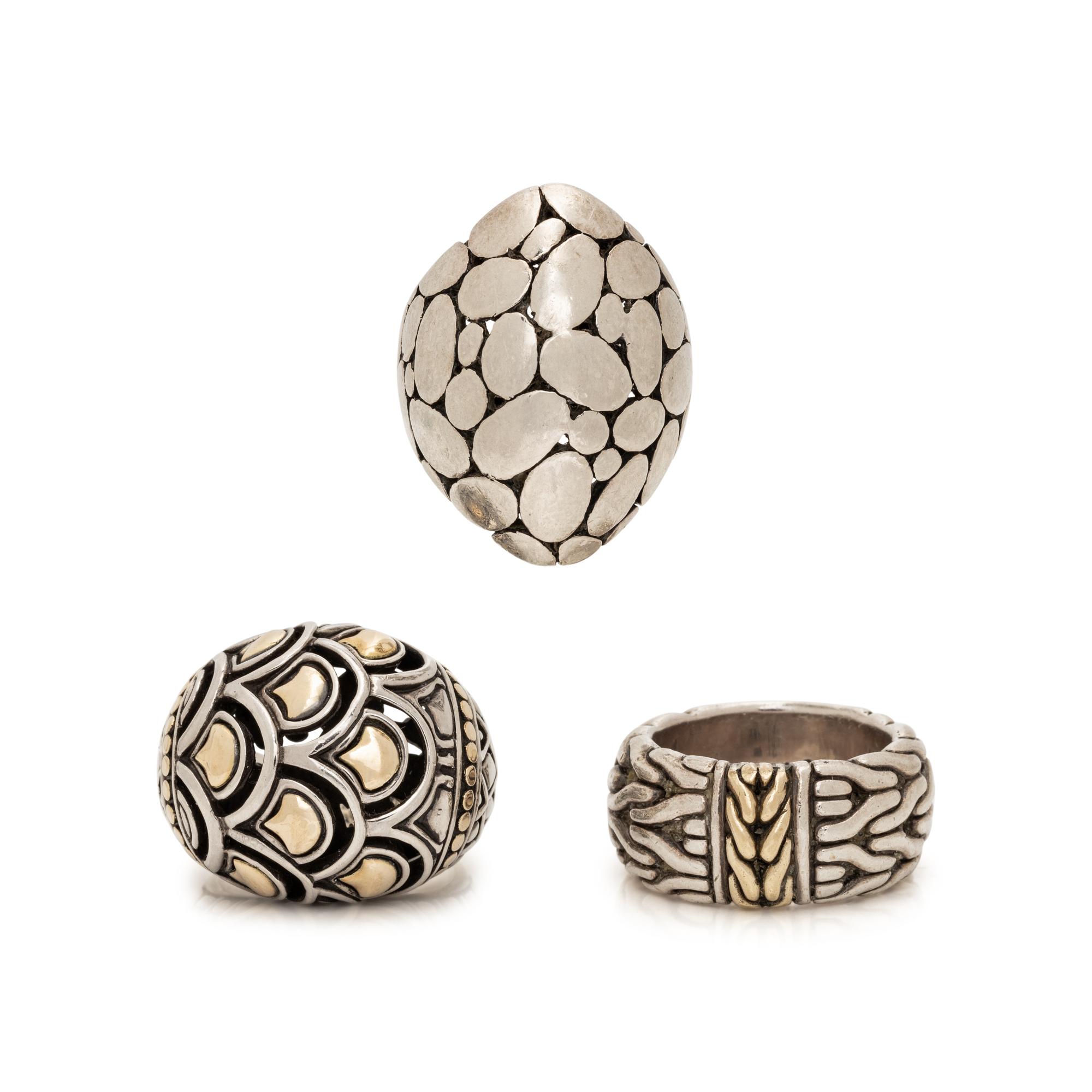 JOHN HARDY, STERLING SILVER AND YELLOW GOLD RINGS