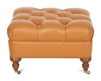 A Regency Style Brown Tufted Leather Upholstered Ottoman