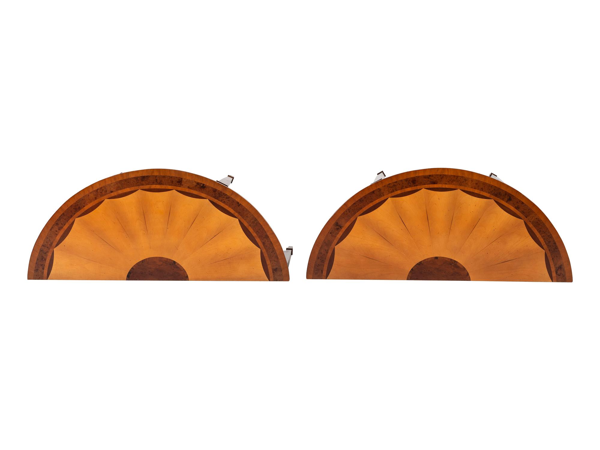 A Pair of Federal Style Fan Inlaid Demilune Tables
