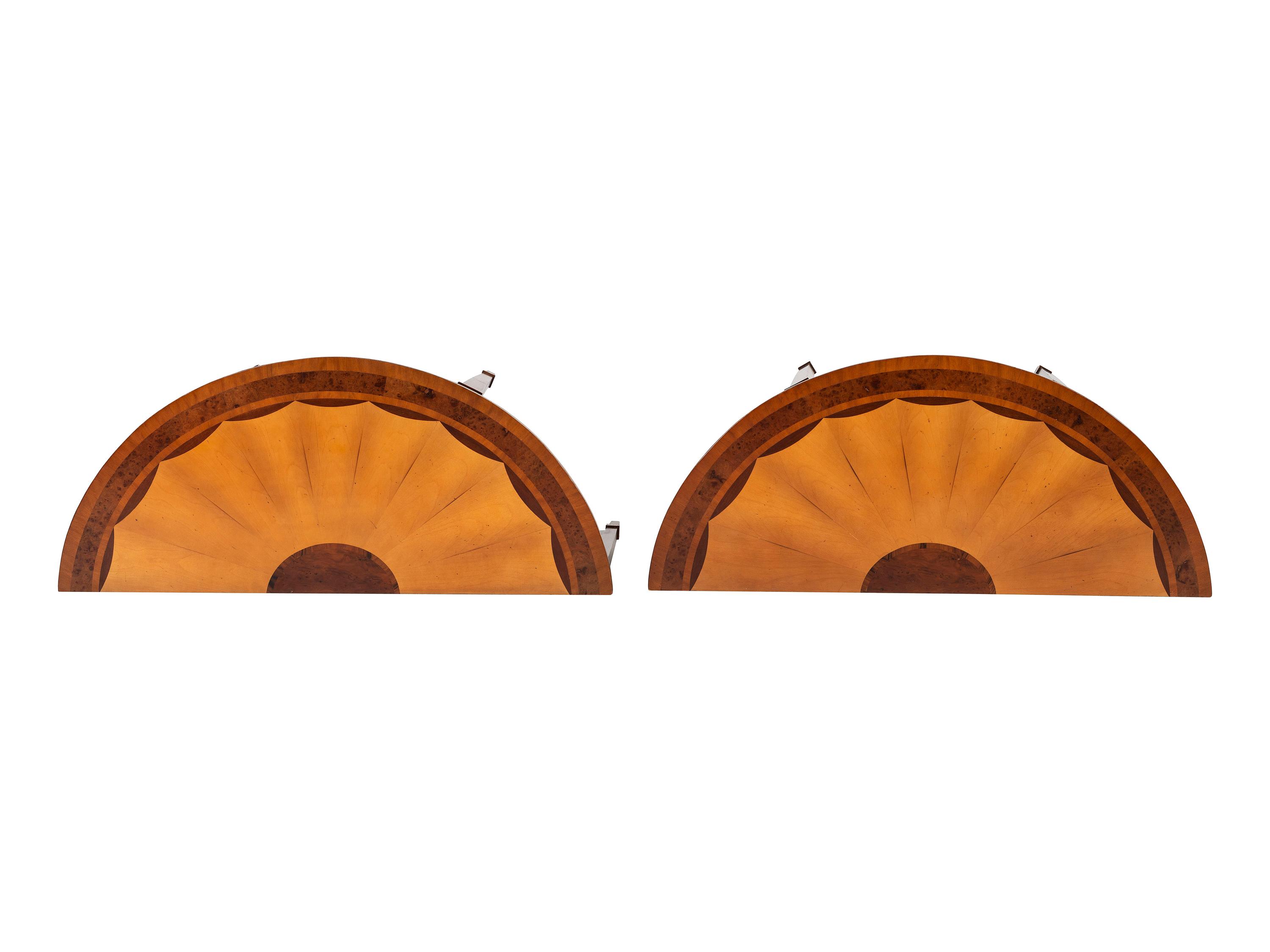 A Pair of Federal Style Fan Inlaid Demilune Tables