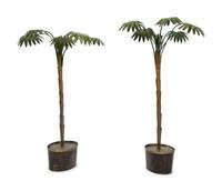 A Pair of Tôle Peinte Palm Trees in Black and Gilt Chinoiserie Jardinieres
