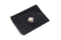 A Gianni Versace Black Embossed Leather Wallet, 4.47" x 3.5".