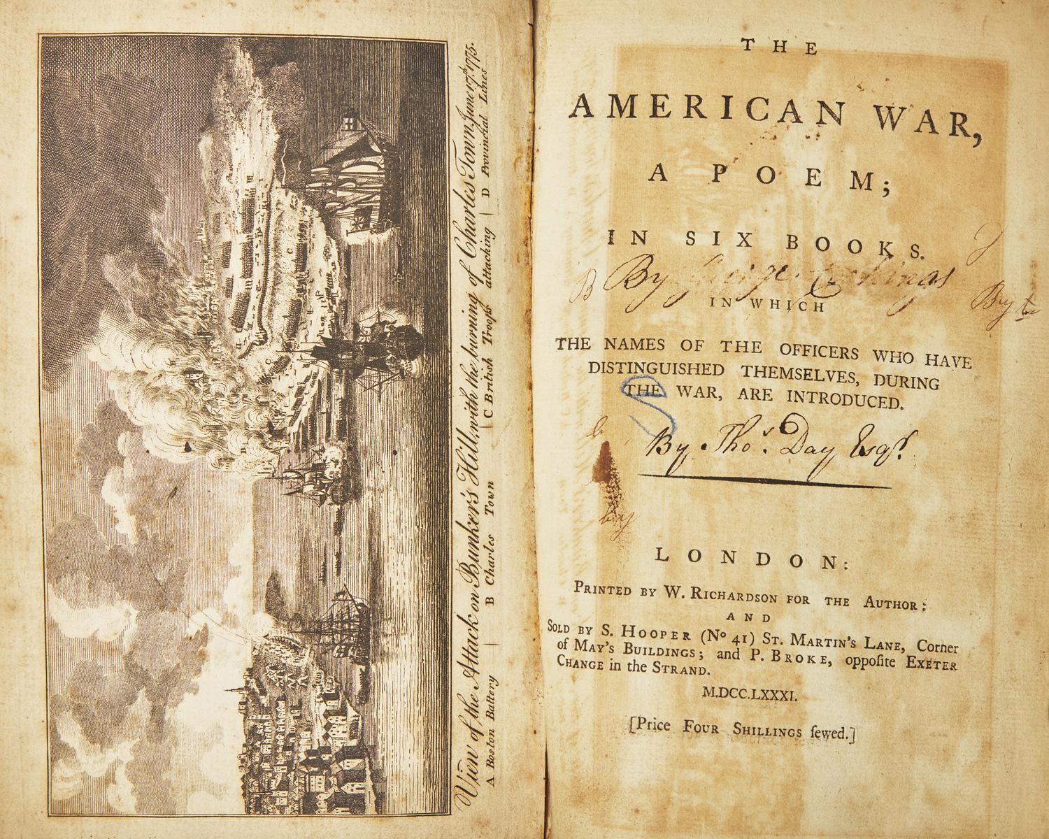 [American Revolution] (Cockings, George). The American War, a Poem; In Six Books. In Which the Names of the Officers who have Distinguished Themselves, During the War, are Introduced