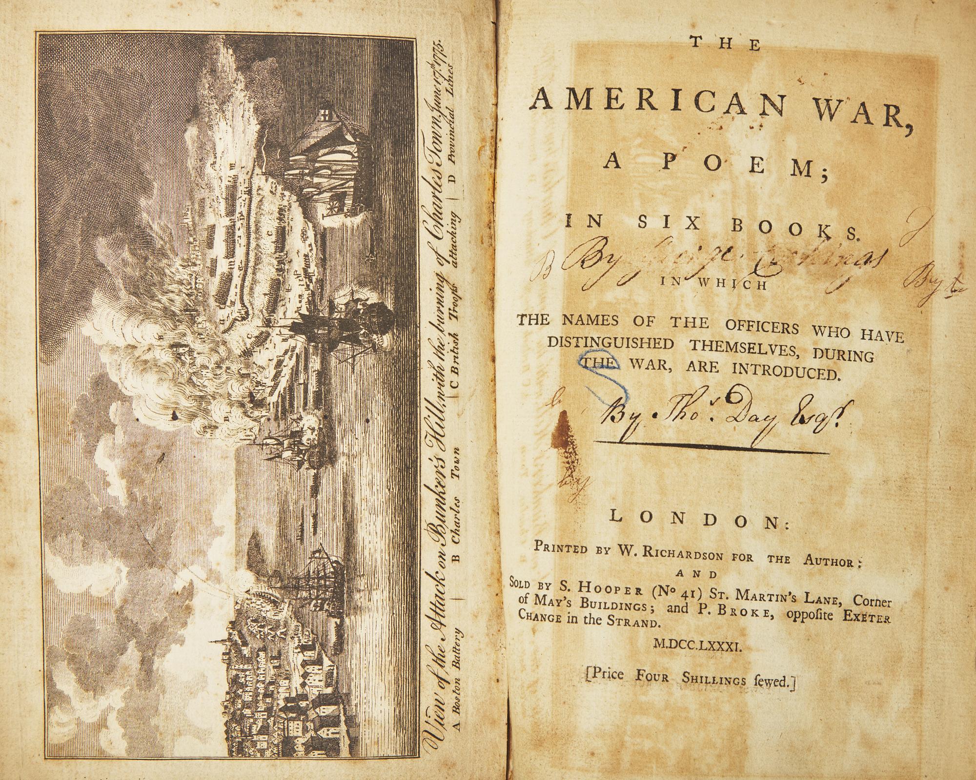 [American Revolution] (Cockings, George). The American War, a Poem; In Six Books. In Which the Names of the Officers who have Distinguished Themselves, During the War, are Introduced