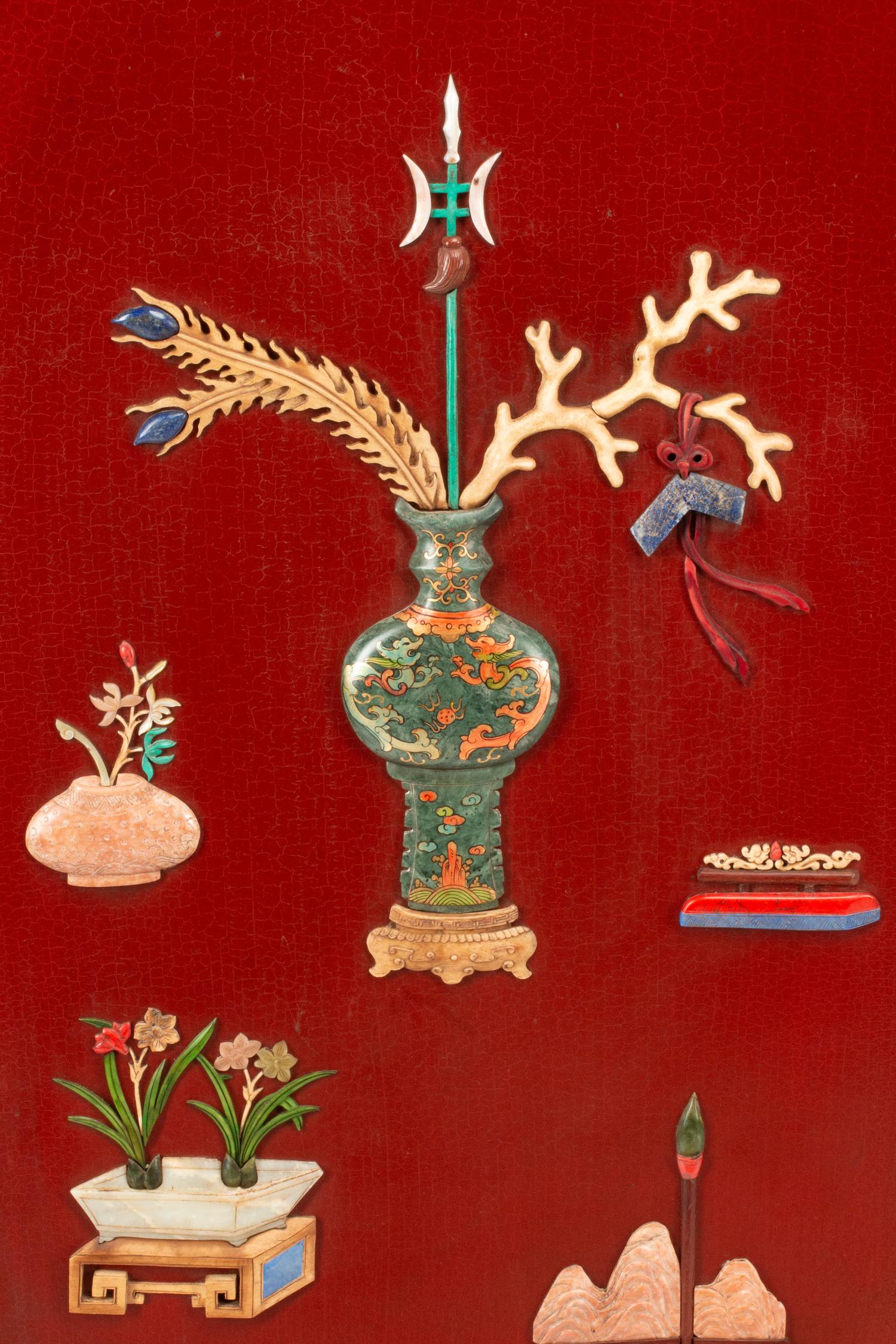 A Pair of Framed Chinese Hardstone-Inlaid Panels