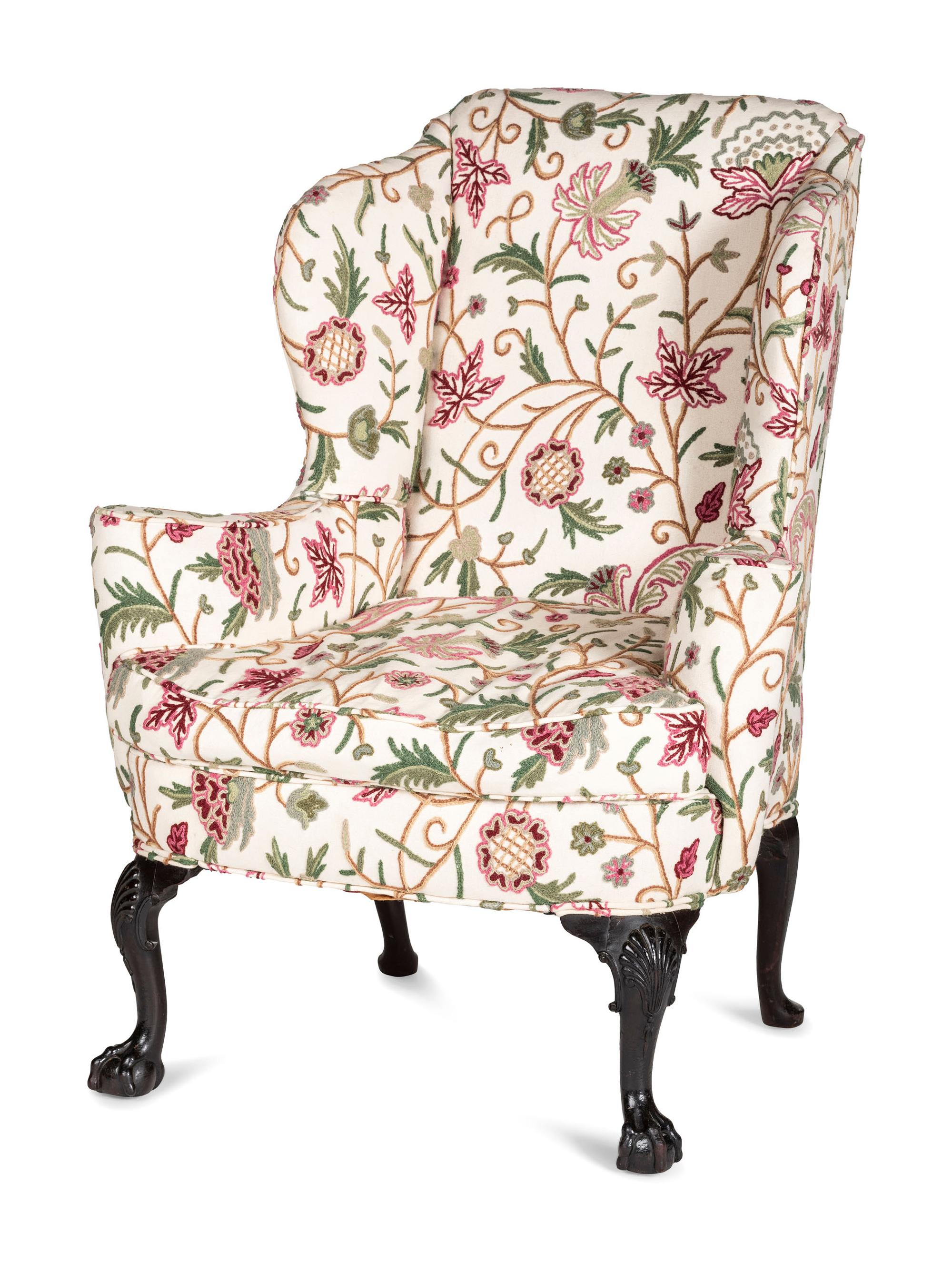 A George III Shell Carved Mahogany Claw and Ball Foot Easy Chair