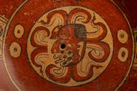 A Maya Polychrome Terracotta Tripod Plate with Gods and Glyphs
