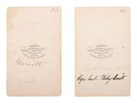 [CIVIL WAR - CAVALRY]. BRADY, Mathew (1822-1896), photographer. A group of 2 CDVs of General Wesley Merritt. Washington, DC.