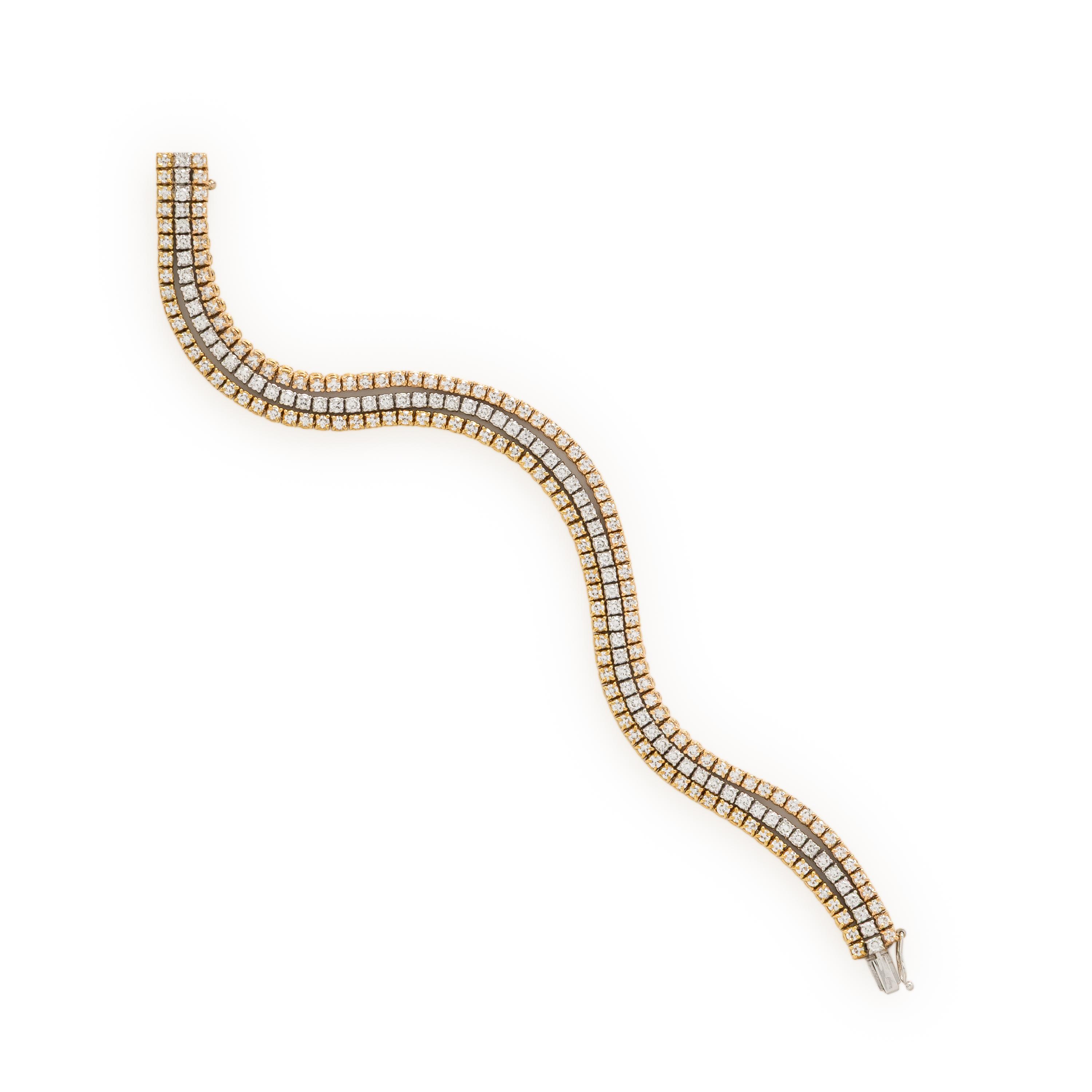 Diamond and Tricolor Gold Triple Line Bracelet