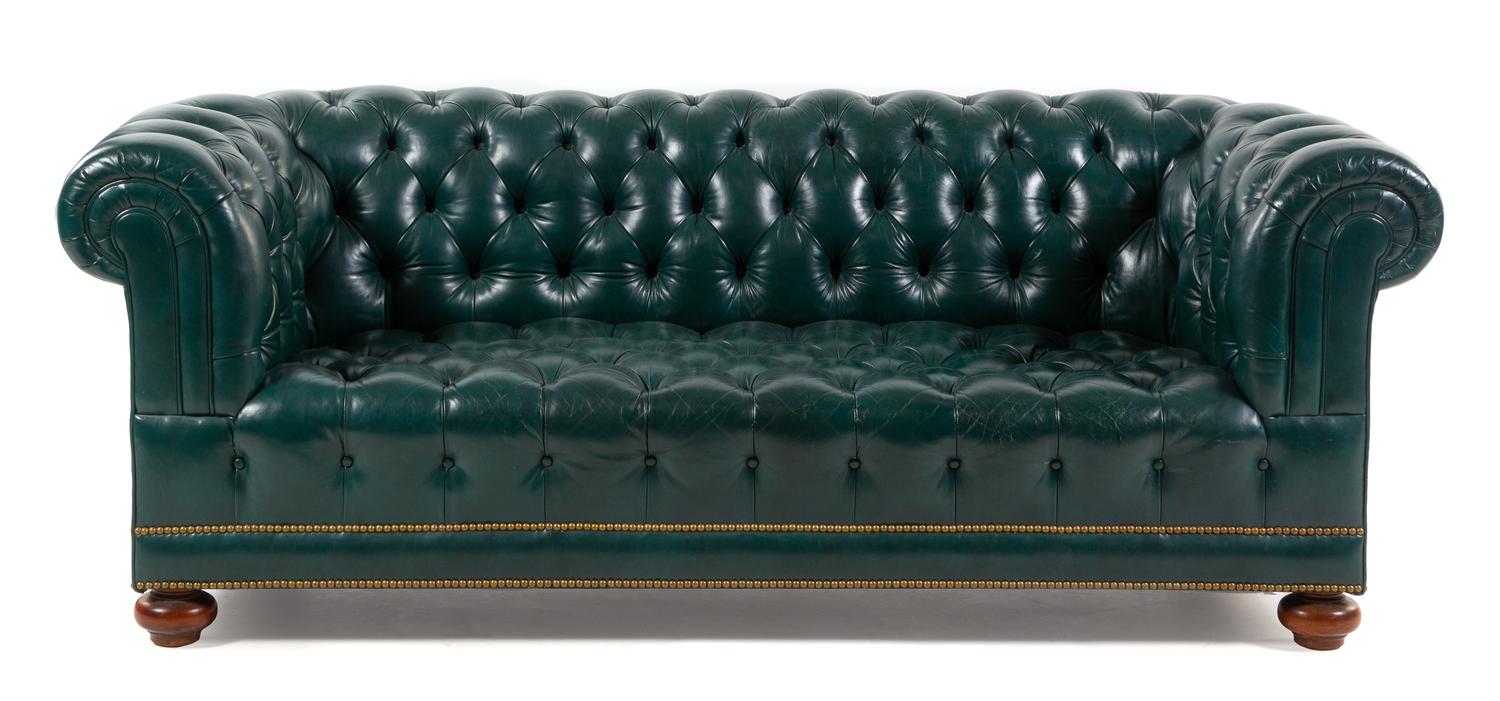 A Leather Upholstered Chesterfield Sofa Height 30 x width 78 inches. — SECOND HALF 20TH CENTURY