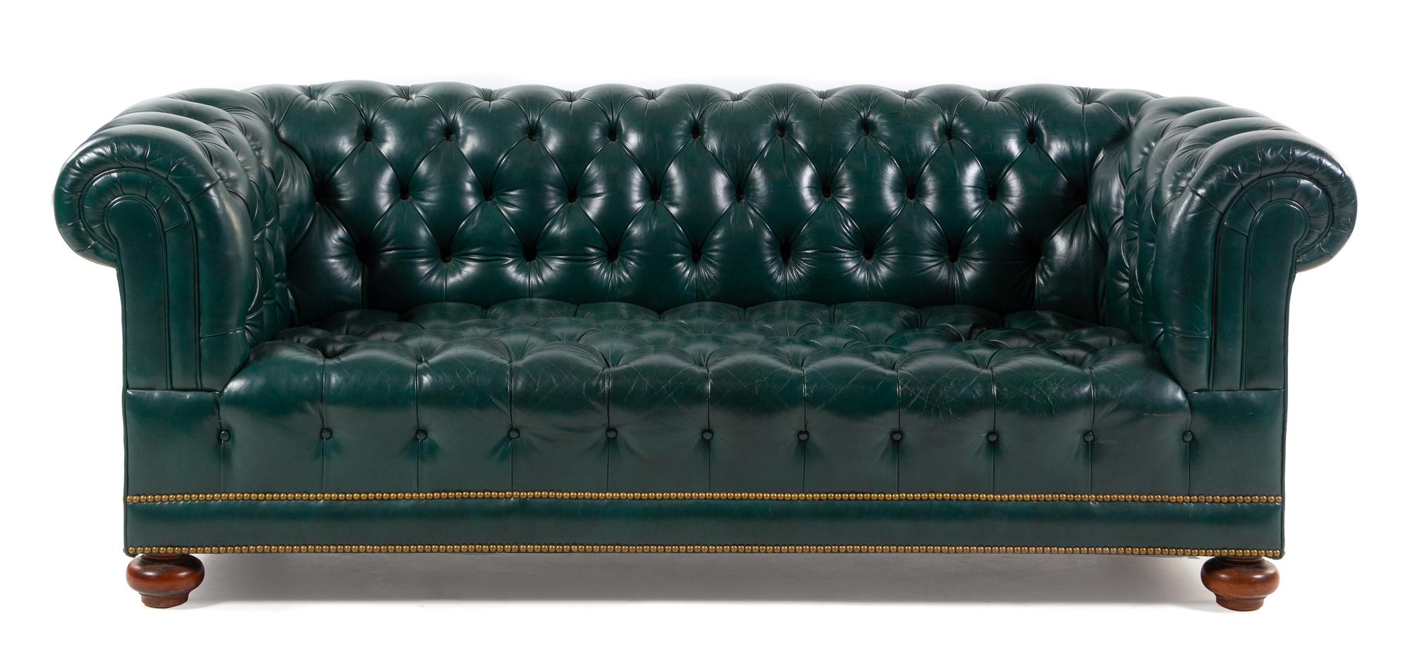 A Leather Upholstered Chesterfield Sofa Height 30 x width 78 inches. — SECOND HALF 20TH CENTURY