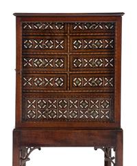 An English Various Woods and Ivory-Inlaid Collector's Case on Stand