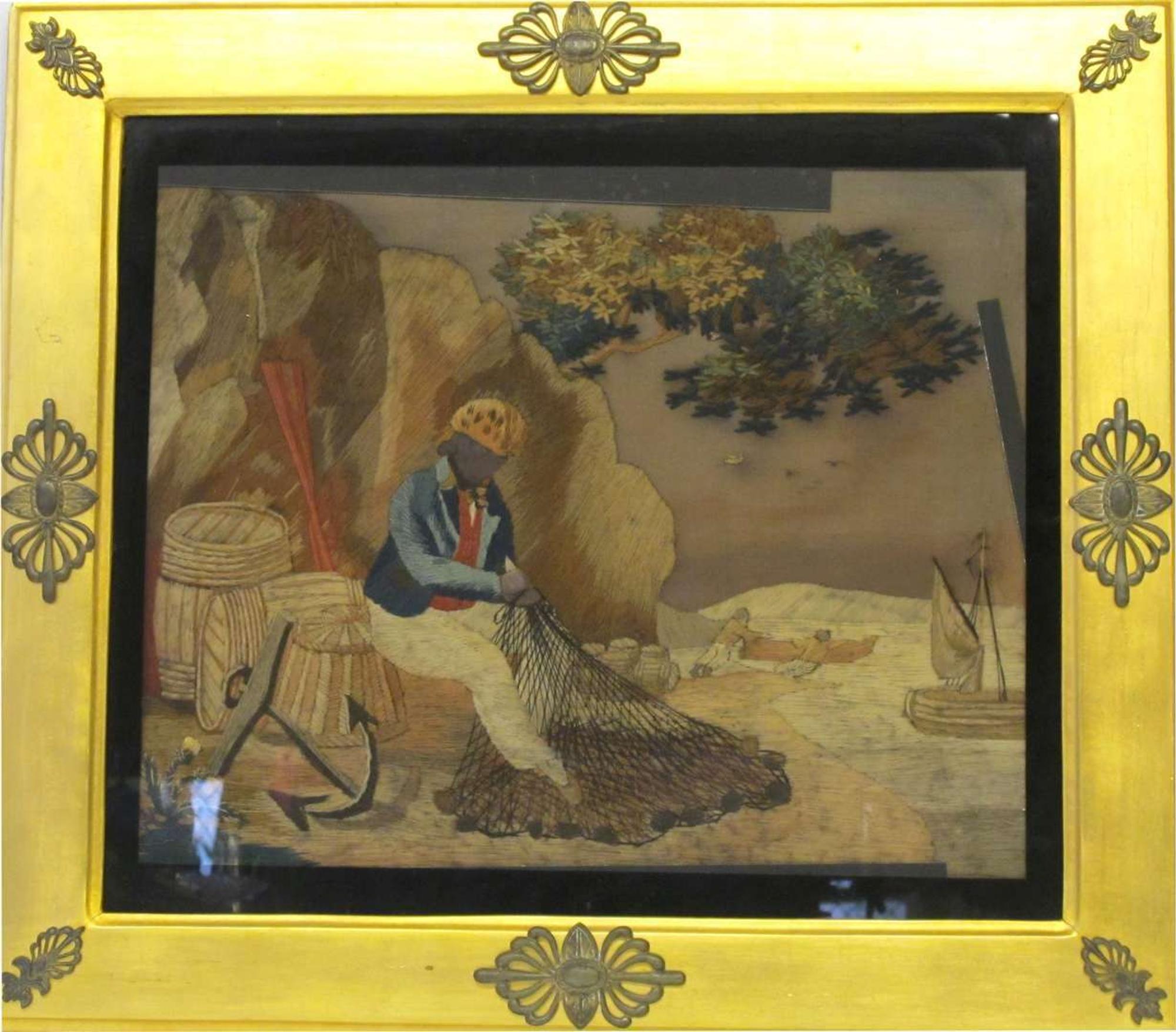 Pair of woolworked pictures circa 1820