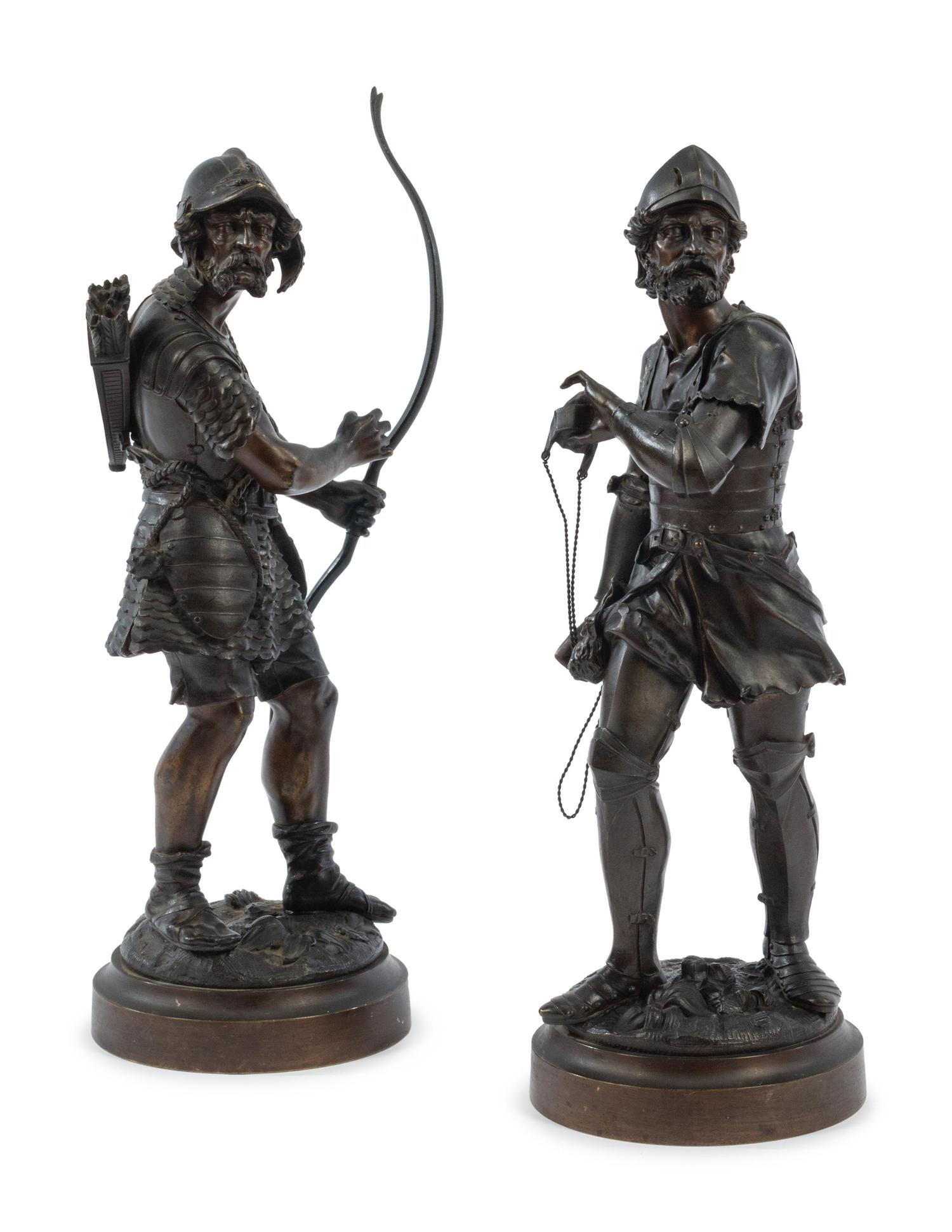 A Pair of French Patinated Bronze Figures