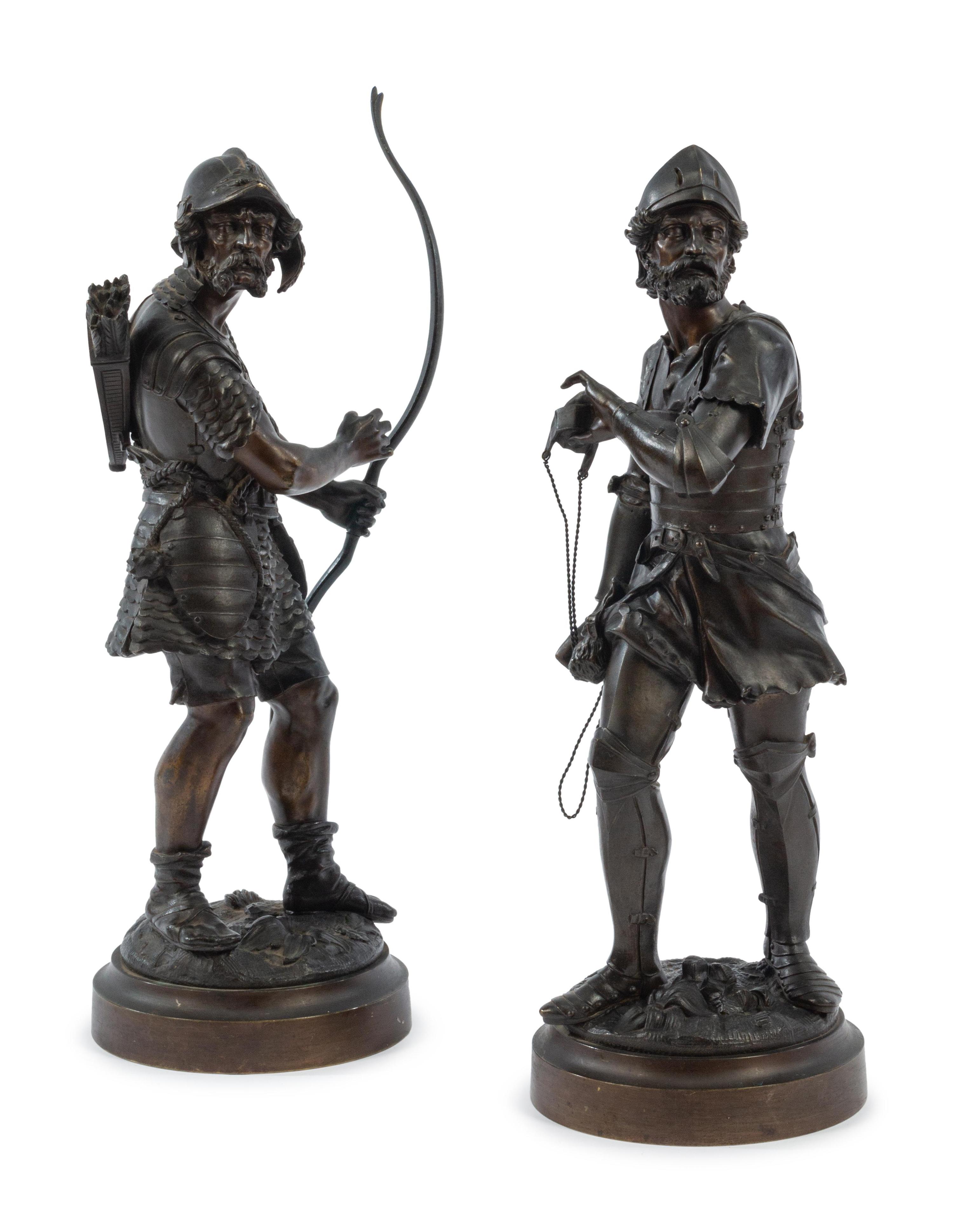 A Pair of French Patinated Bronze Figures