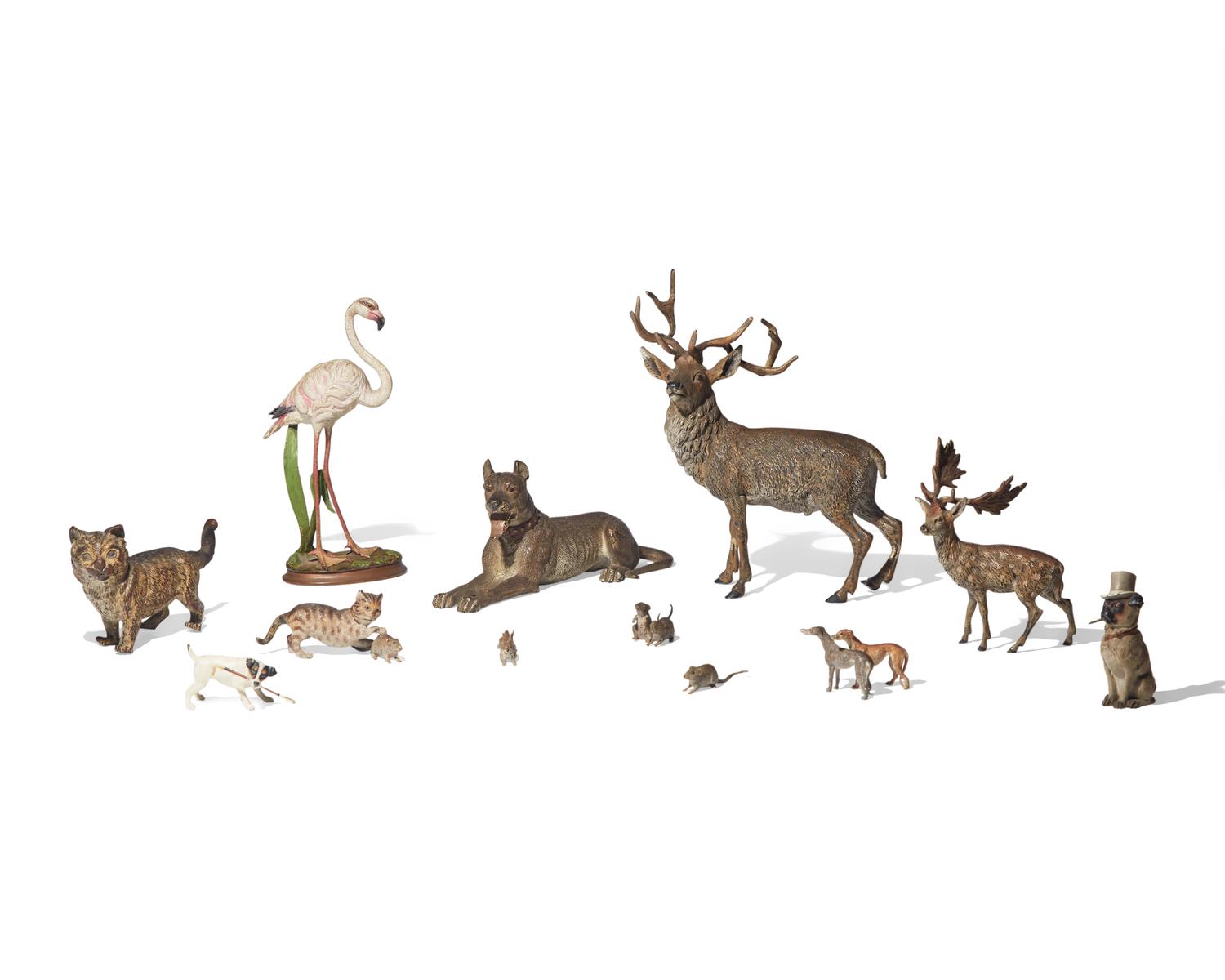 A collection of twelve cold-painted bronze animal figurines, Geschutzt, Vienna, Austria, late 19th century