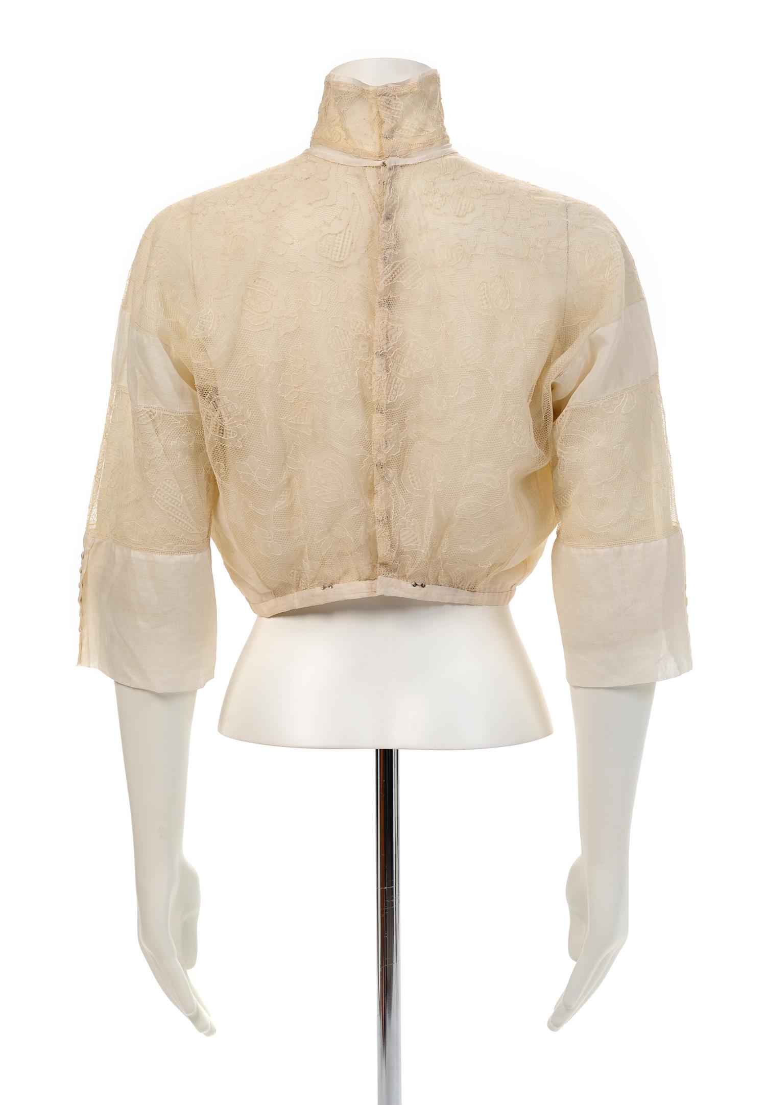 Jacques Doucet Sheer Lace and Cotton Blouse, 1910-20s Haute Couture No size label