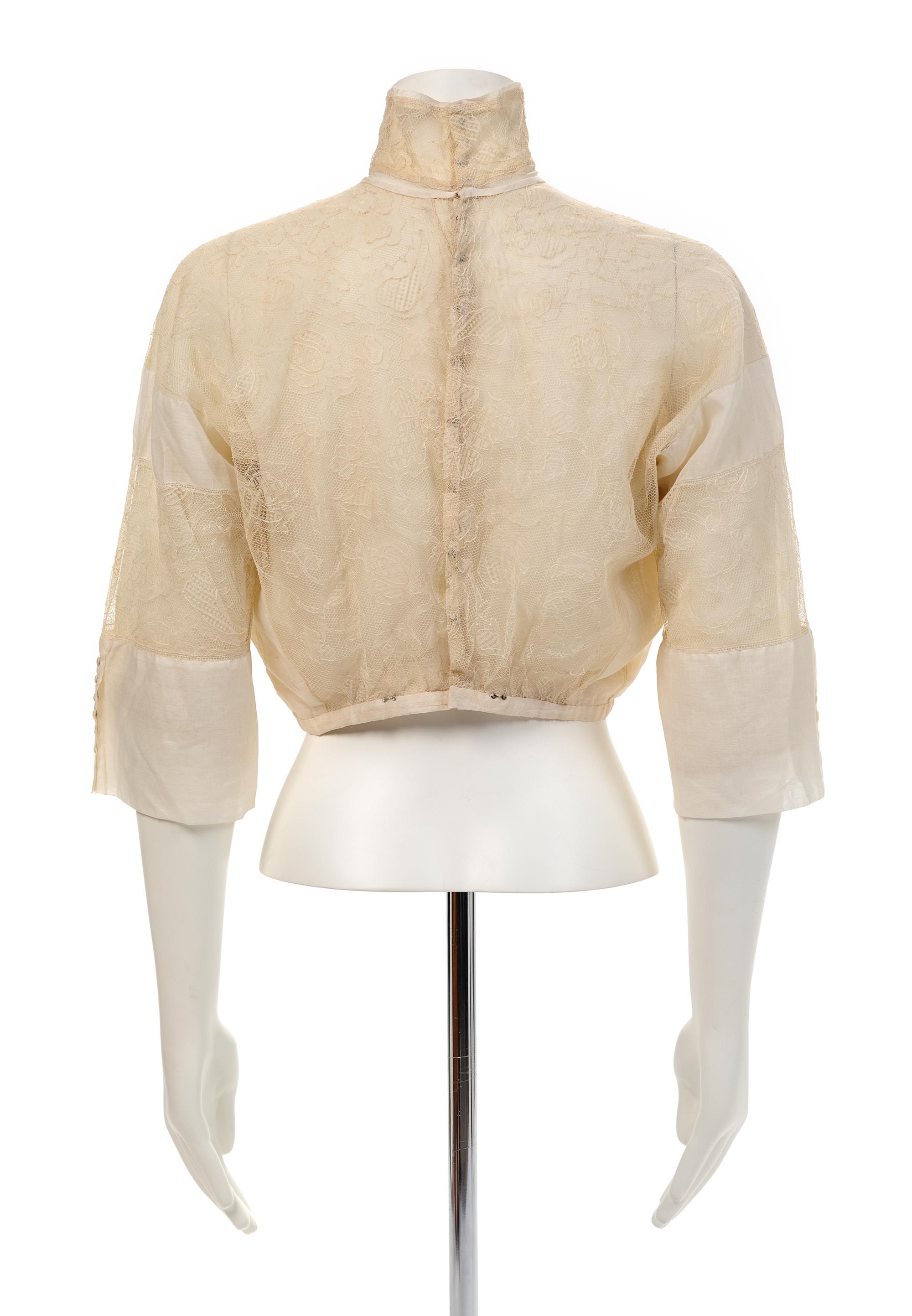 Jacques Doucet Sheer Lace and Cotton Blouse, 1910-20s Haute Couture No size label