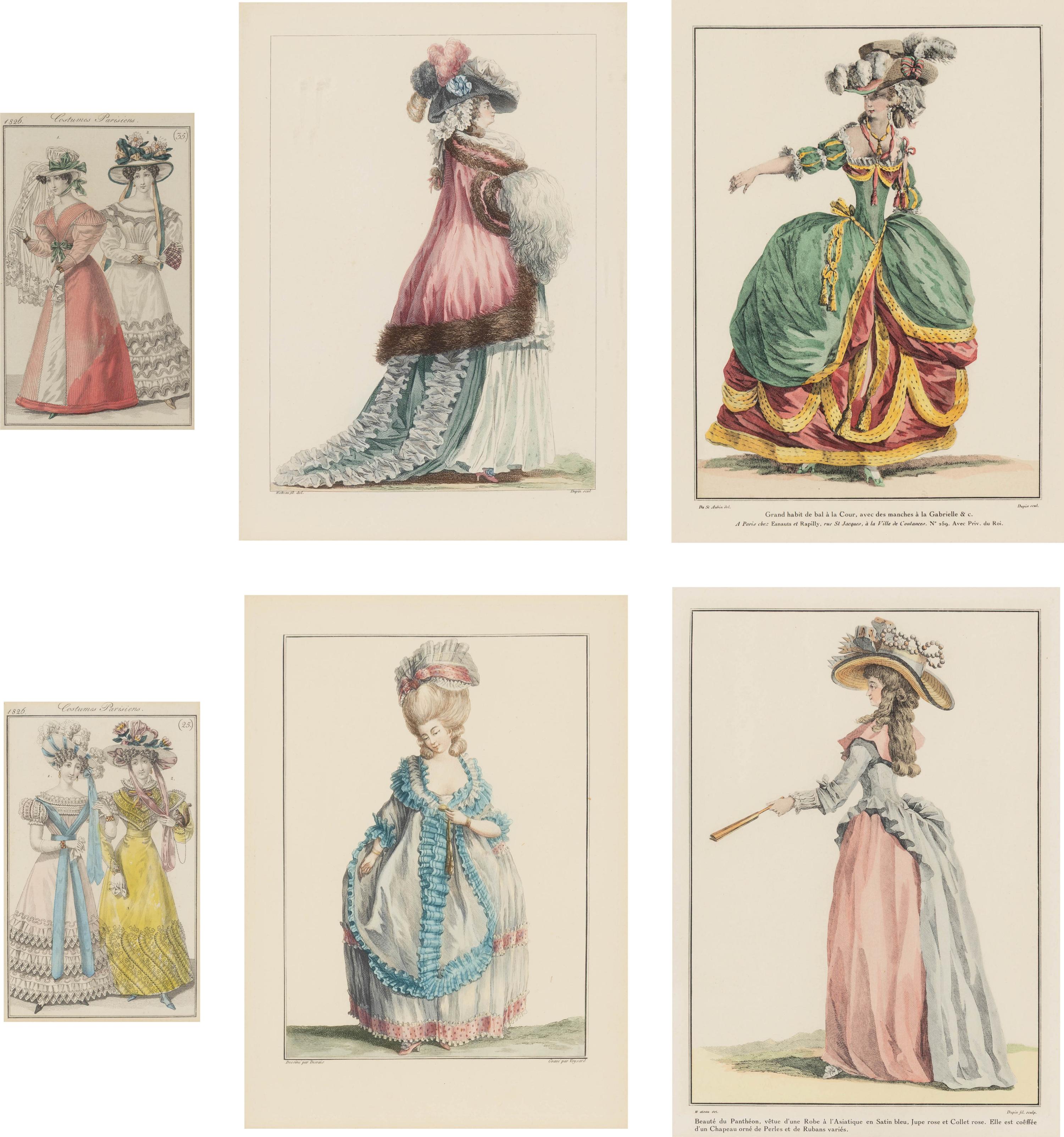 Two Sets of Four French Hand-Colored Costume Engravings