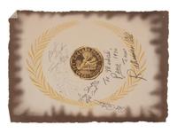 A 1980 Muhammad Ali's Entourage and Sugar Ray Robinson Signed Ceasars Palace Placemat,