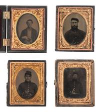 [CIVIL WAR]. A group of 4 ninth plate tintypes of Union soldiers, most armed with pistols and knives, including: