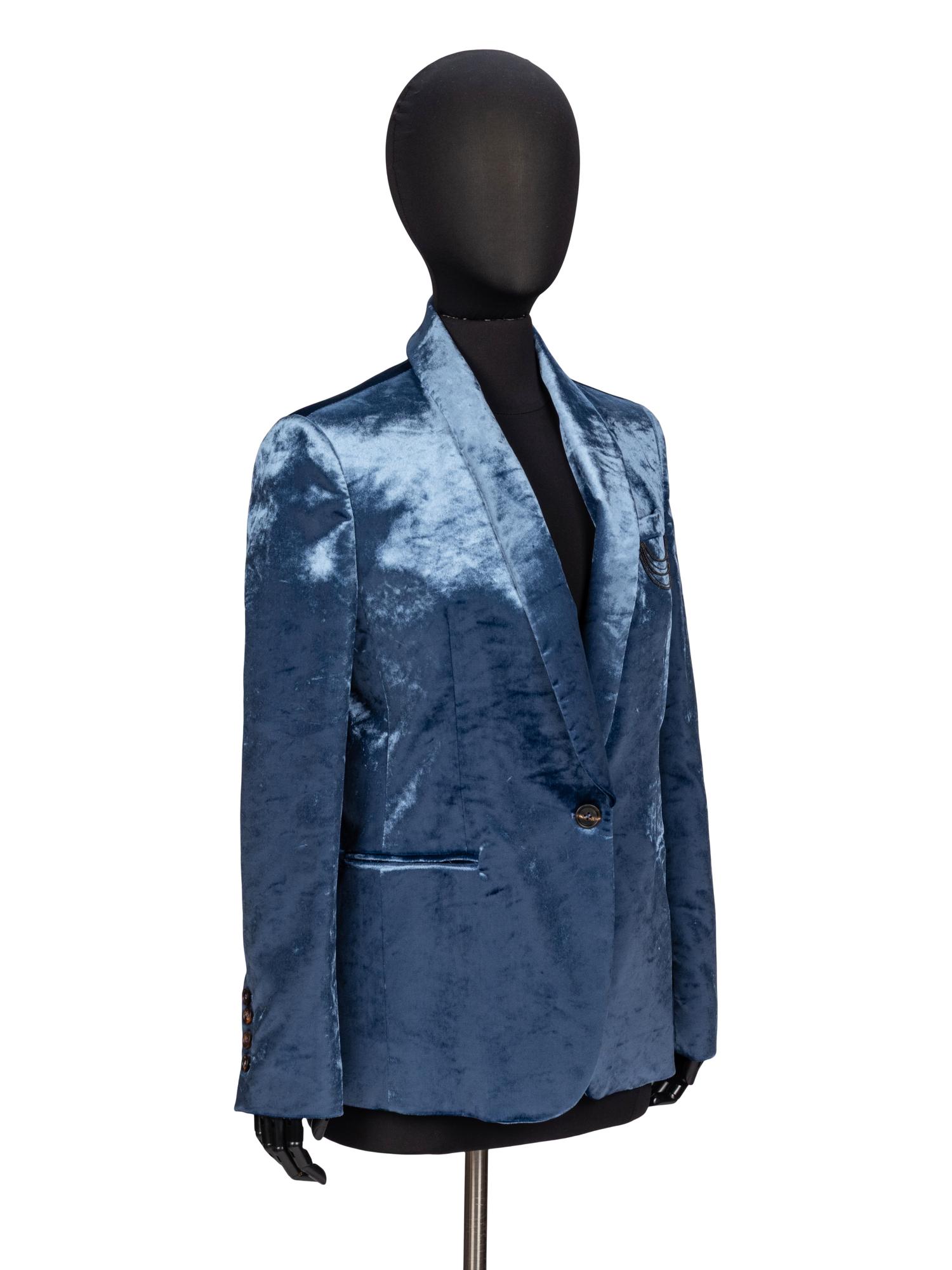 Brunello Cucinelli, Crushed Velvet Blazer with Monili Details