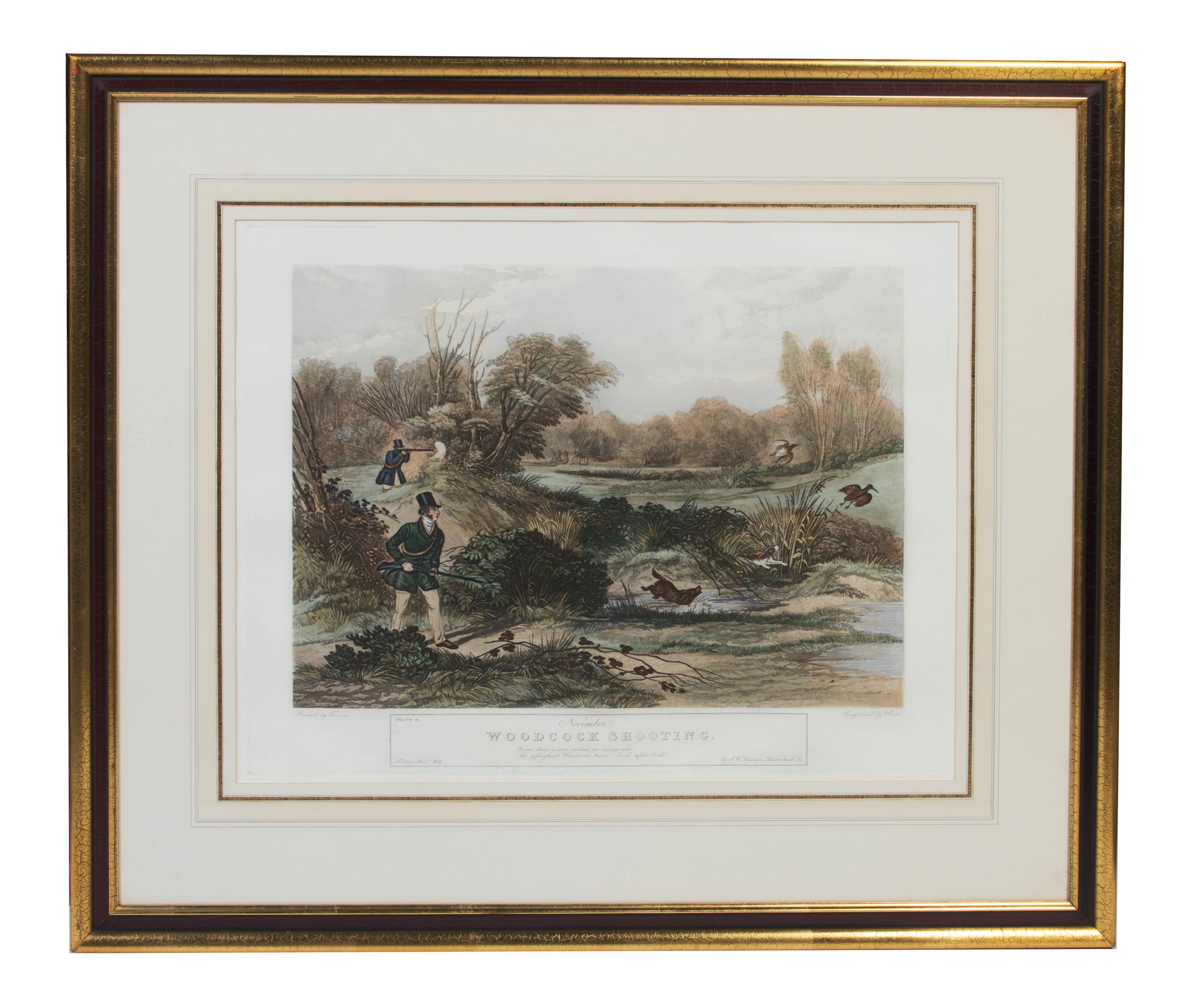 Six English Handcolored Engravings, AFTER FRANCIS CALCRAFT TURNER (BRITISH, C. 1782-1846), Height 17 3/4 x width 22 1/2 inches (visible — AFTER FRANCIS CALCRAFT TURNER (BRITISH, C. 1782-1846),