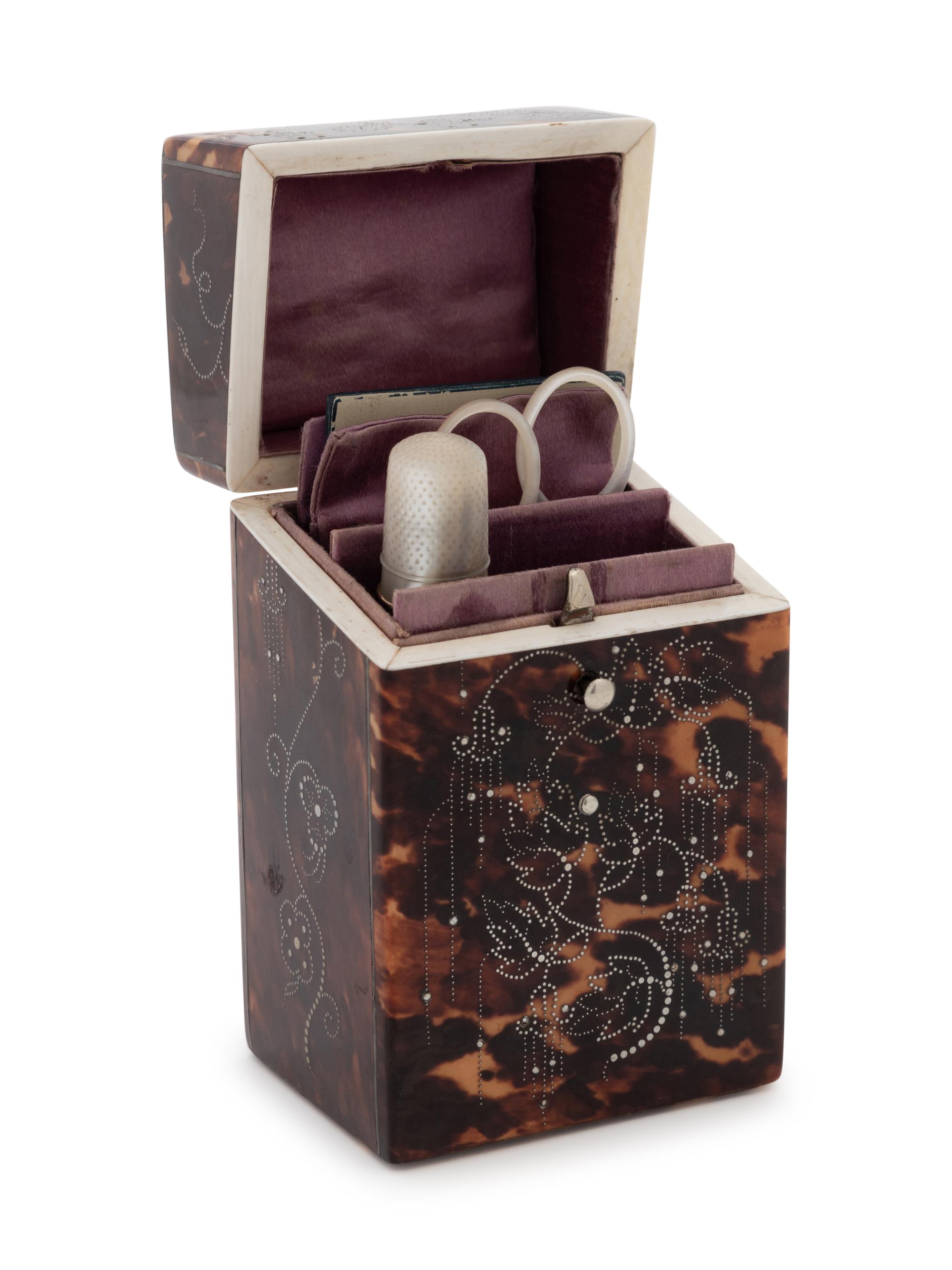 A Continental Tortoise Shell Veneered and Silver Decorated Étui