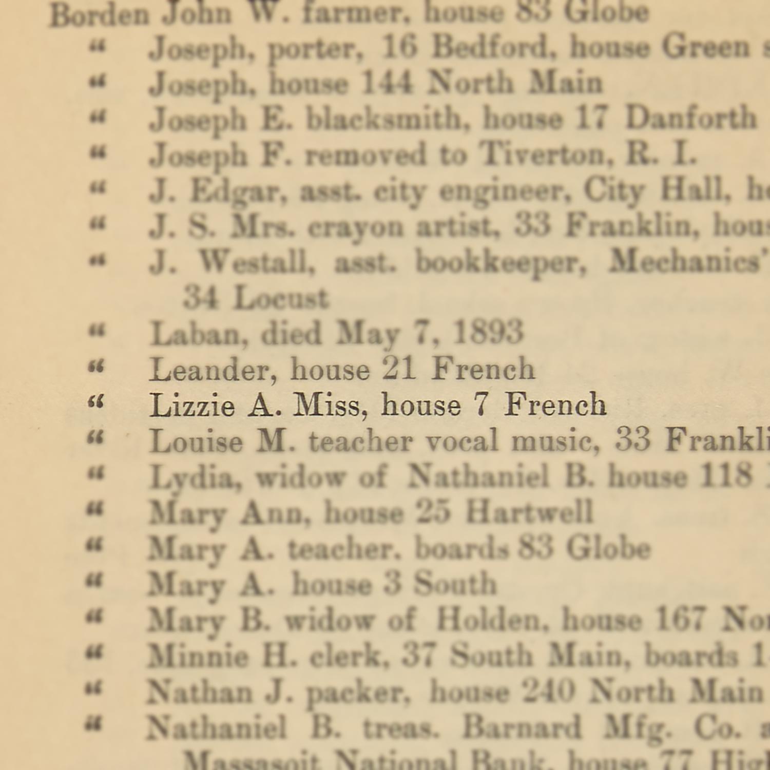 [Americana] [Borden, Lizzie] The Fall River Directory, 1892, 1893, 1894
