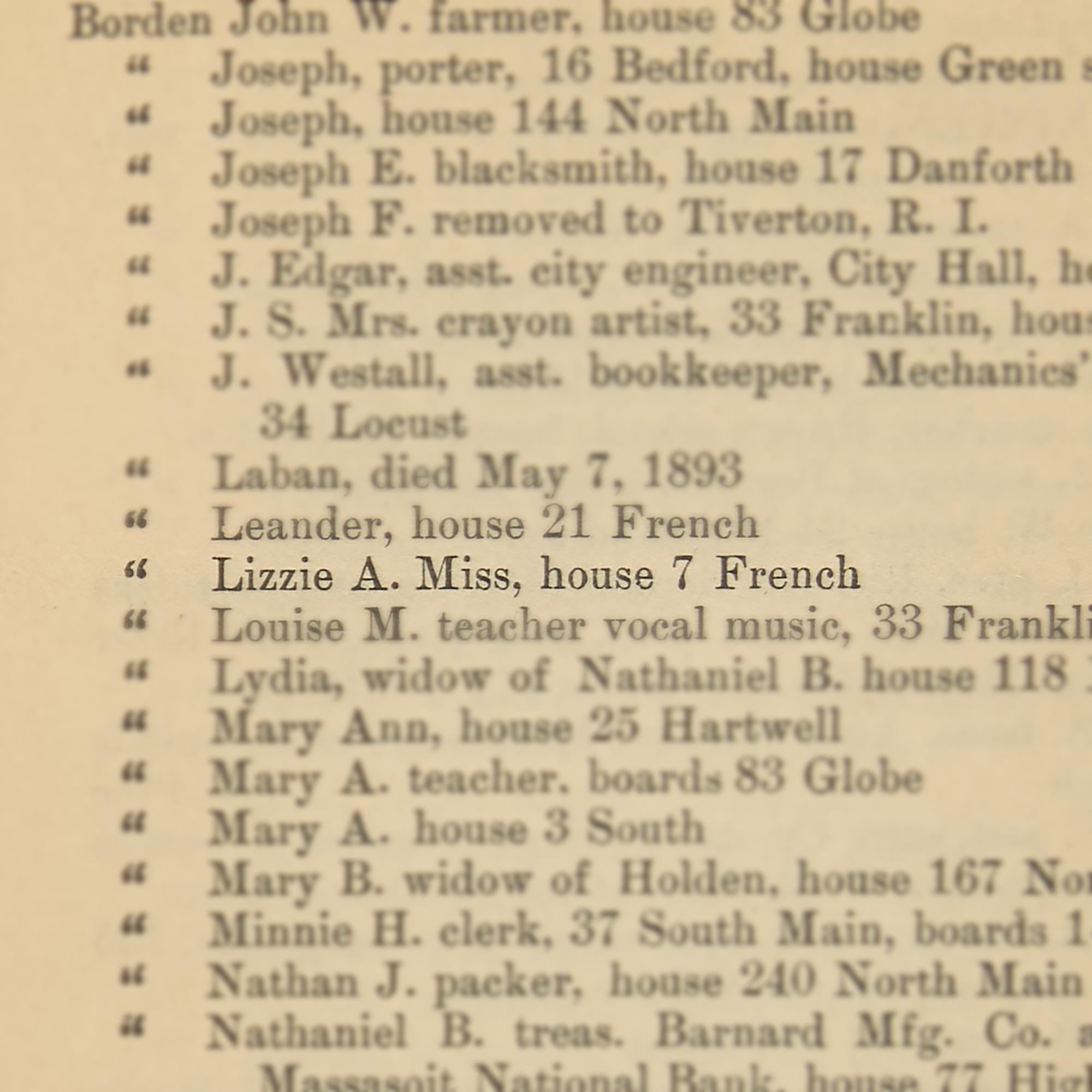[Americana] [Borden, Lizzie] The Fall River Directory, 1892, 1893, 1894