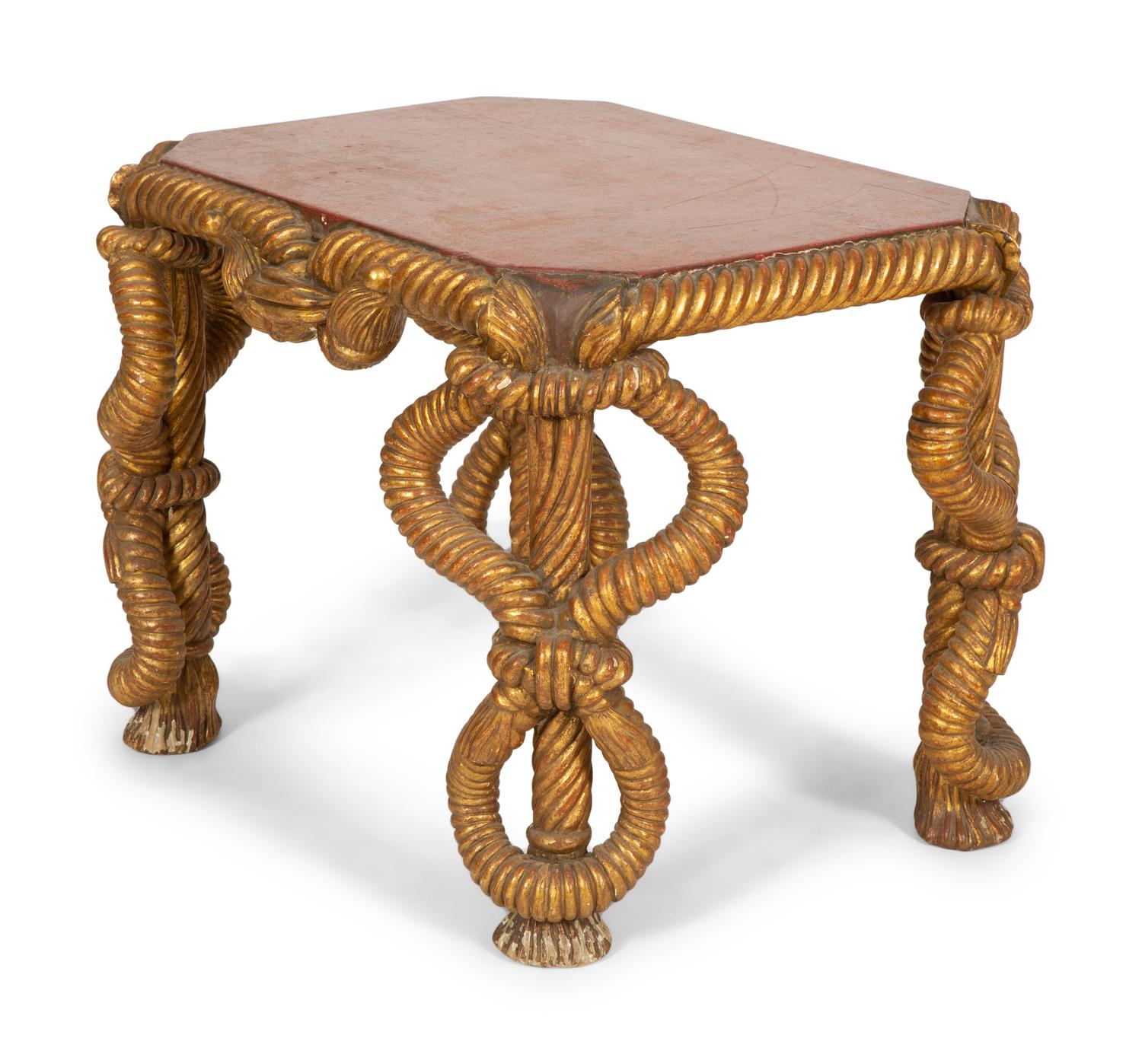 An Italian Carved Giltwood and Faux Porphyry Side Table