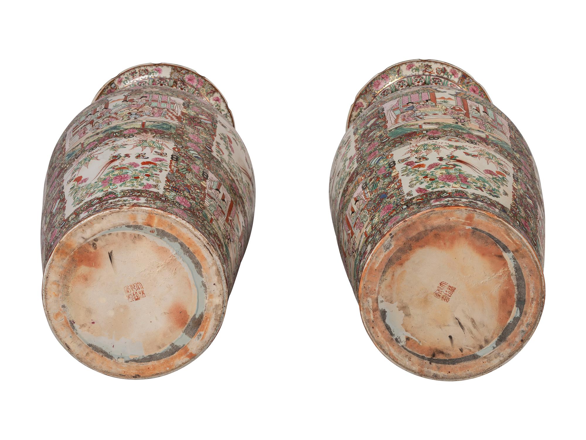 A Pair of Famille Rose Porcelain Floor Vases