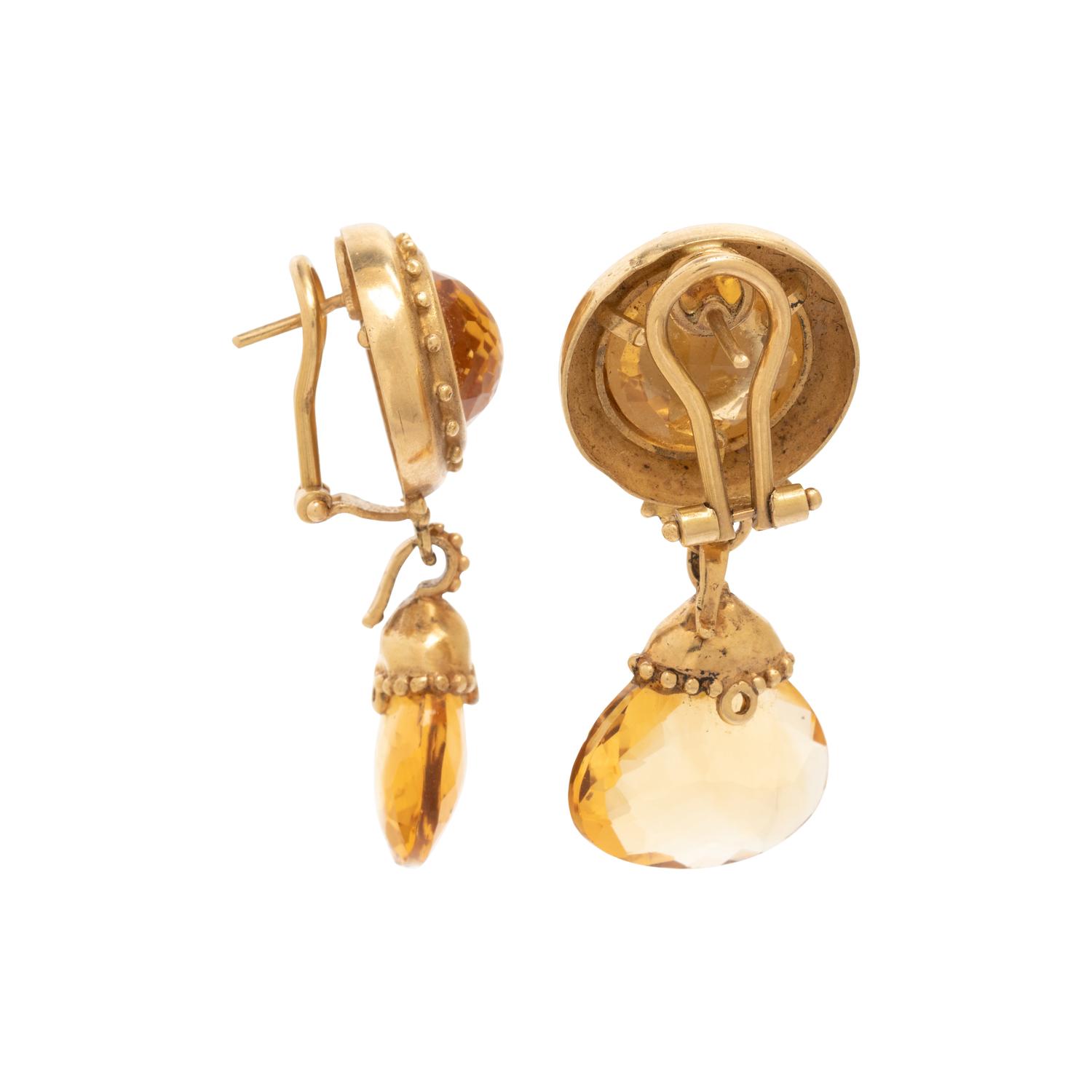 YELLOW GOLD AND CITRINE CONVERTIBLE EARCLIPS