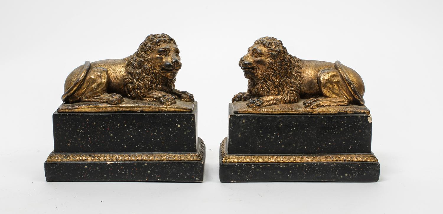 A Pair of Italian Faux Giltwood and Marble Bookends Width 7 inches. — 20TH CENTURY