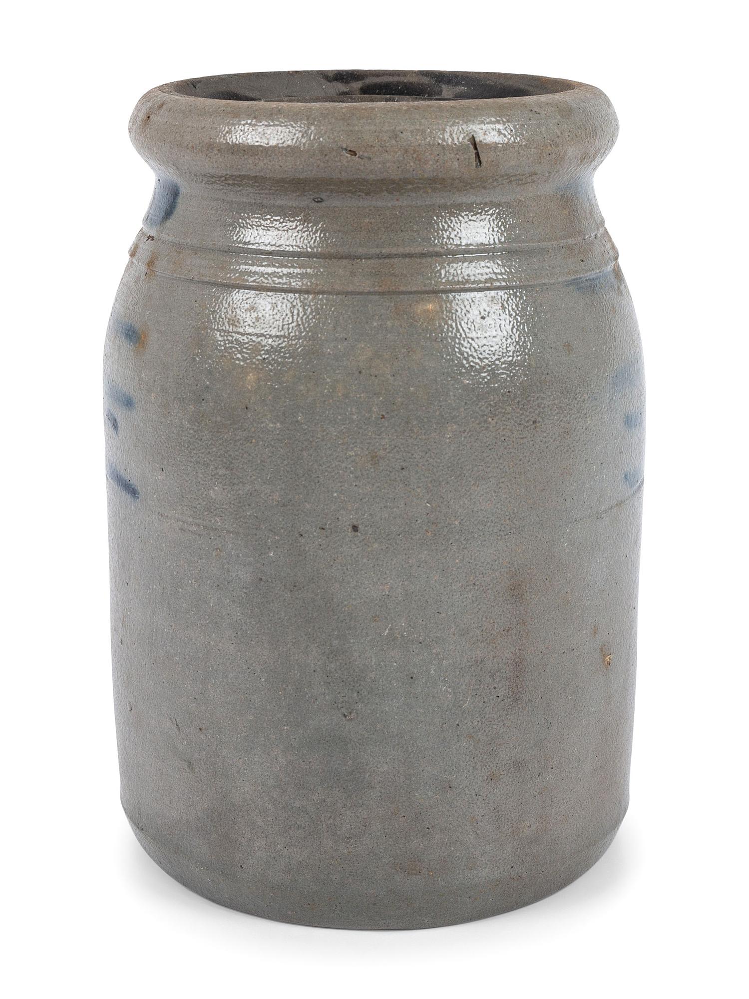 Three Western Pennsylvania Cobalt-Striped Stoneware Canning Jars