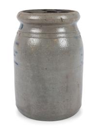 Three Western Pennsylvania Cobalt-Striped Stoneware Canning Jars