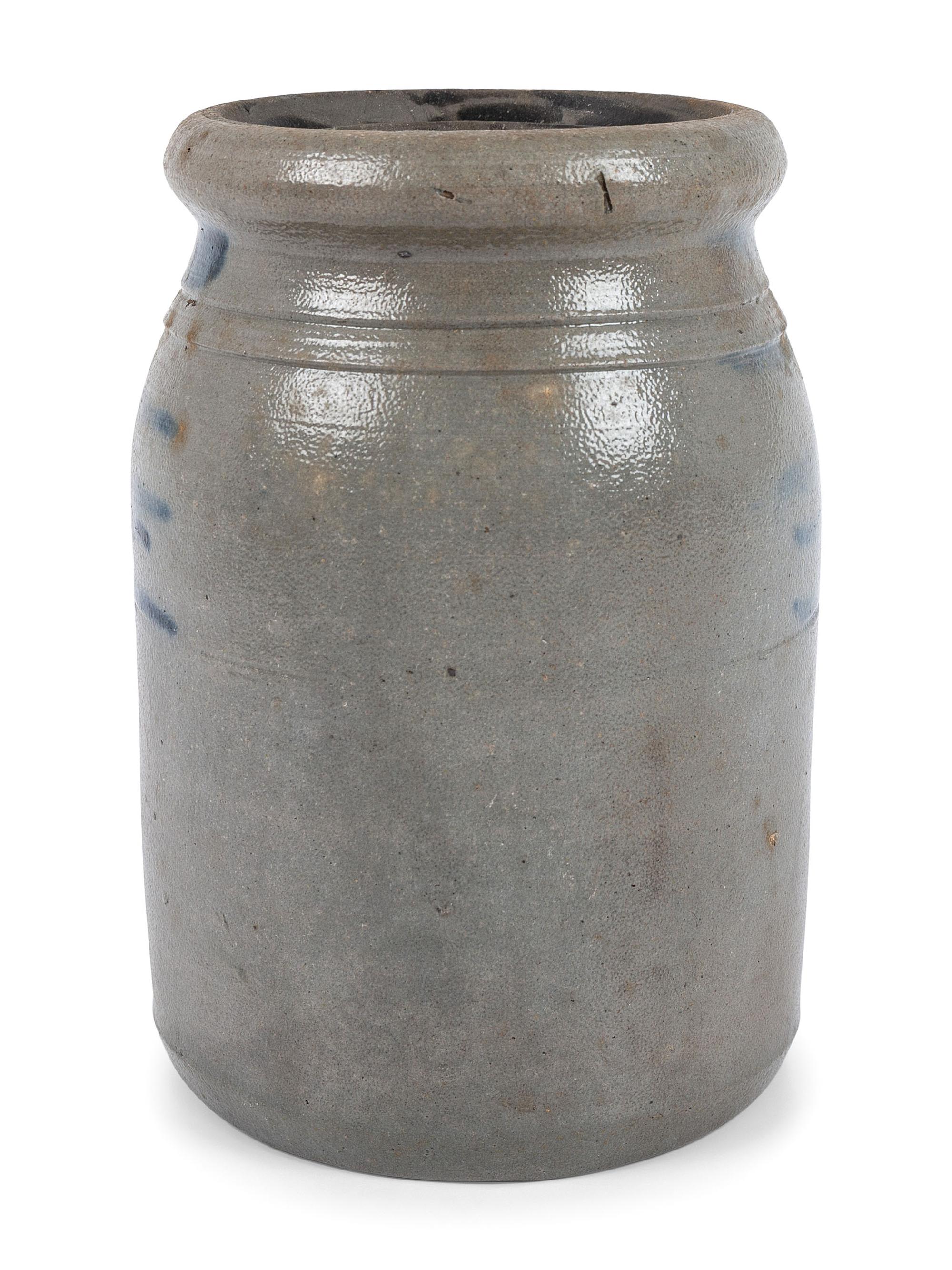 Three Western Pennsylvania Cobalt-Striped Stoneware Canning Jars