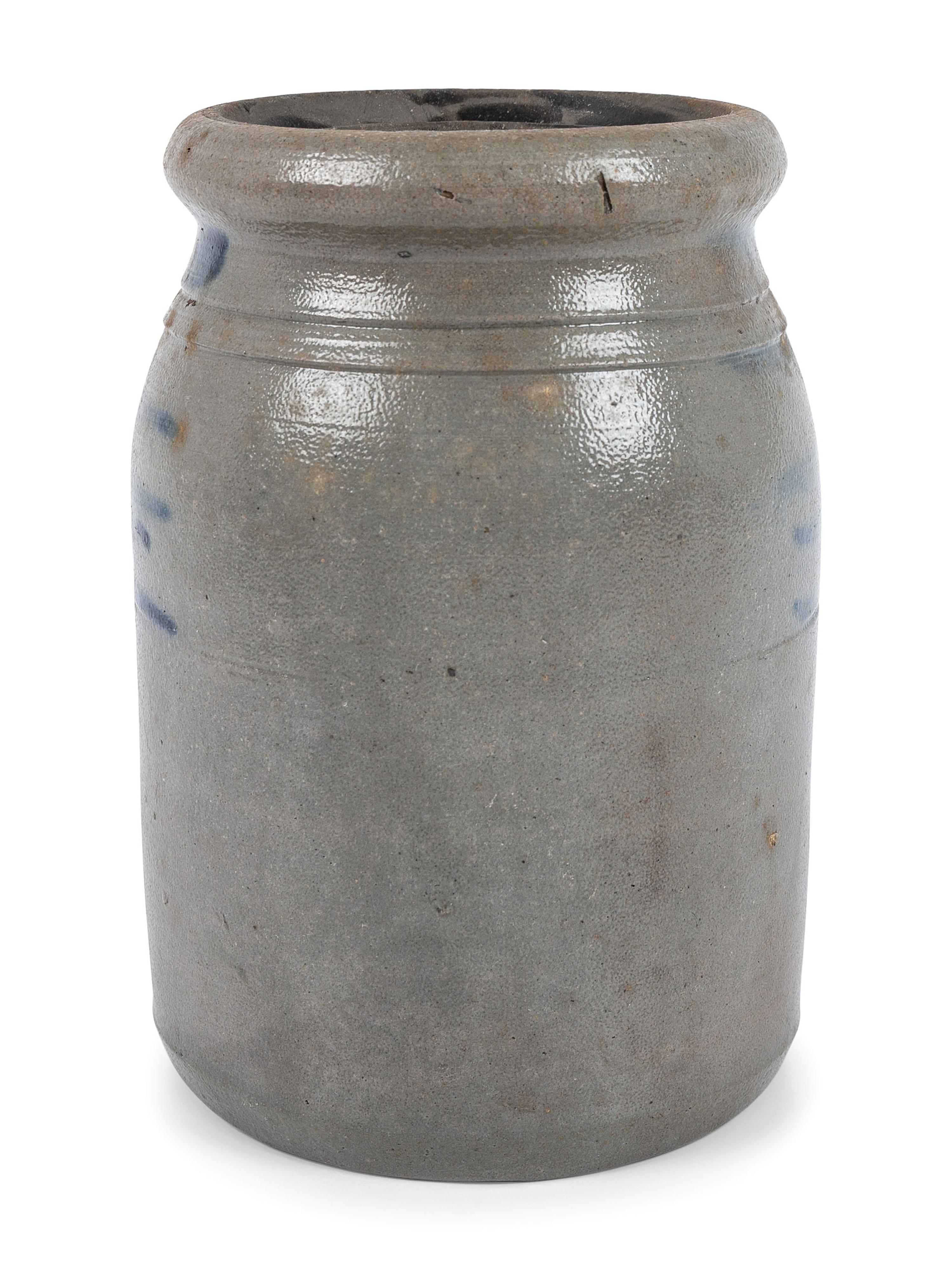 Three Western Pennsylvania Cobalt-Striped Stoneware Canning Jars