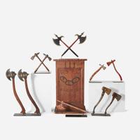 A collection of Fraternal parade and ceremonial axes and podium 19th / early 20th century