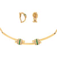 YELLOW GOLD, EMERALD AND DIAMOND SET