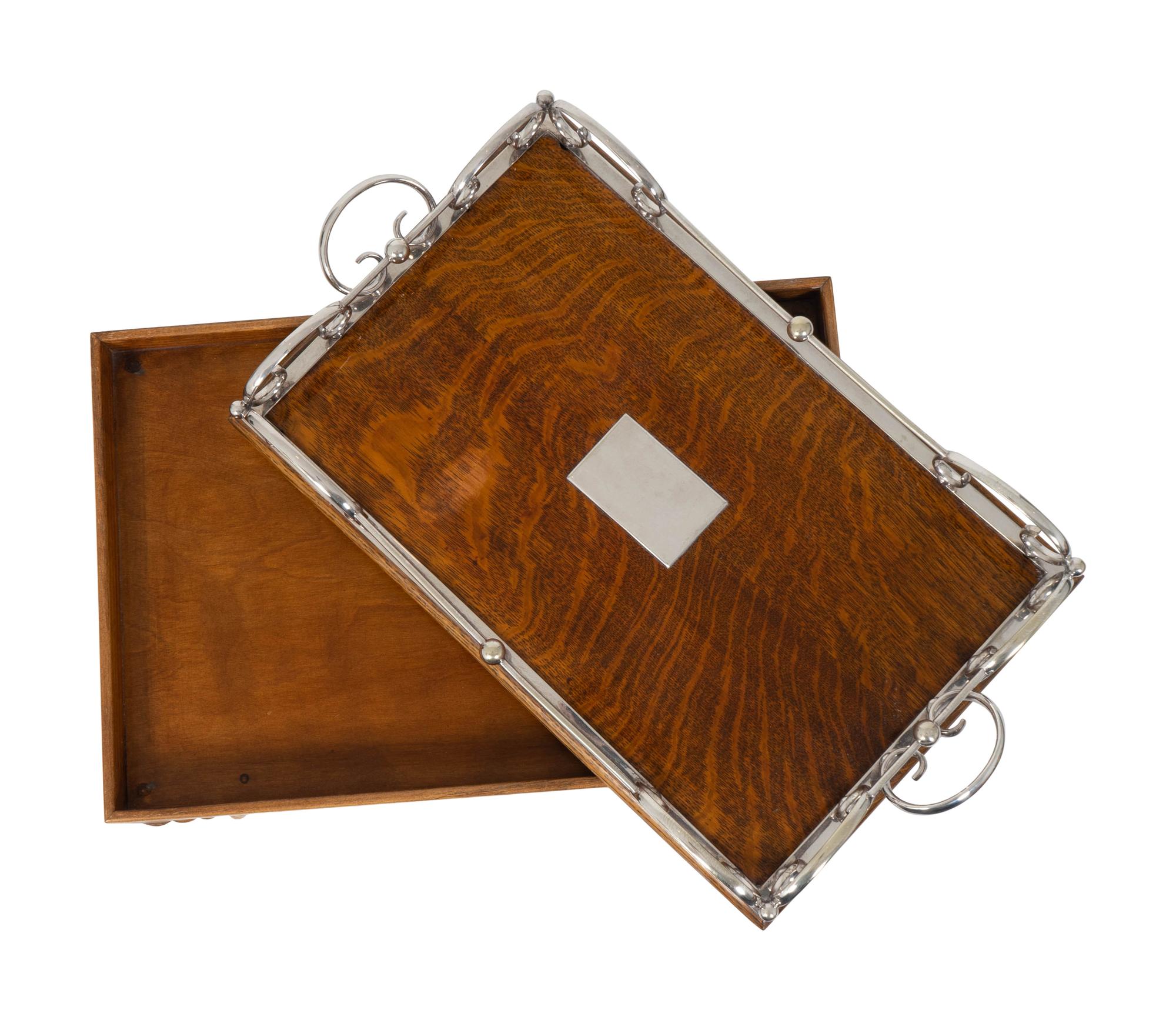 An English Silverplate Mounted Mahogany Tray on a Faux-Bamboo Stand — 20TH CENTURY