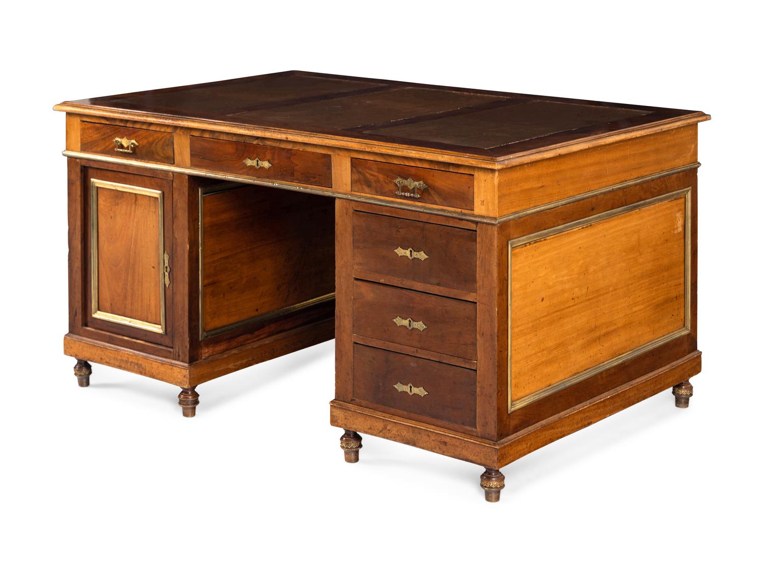 A Biedermeier Style Gilt-Metal Mounted Walnut Partner's Desk