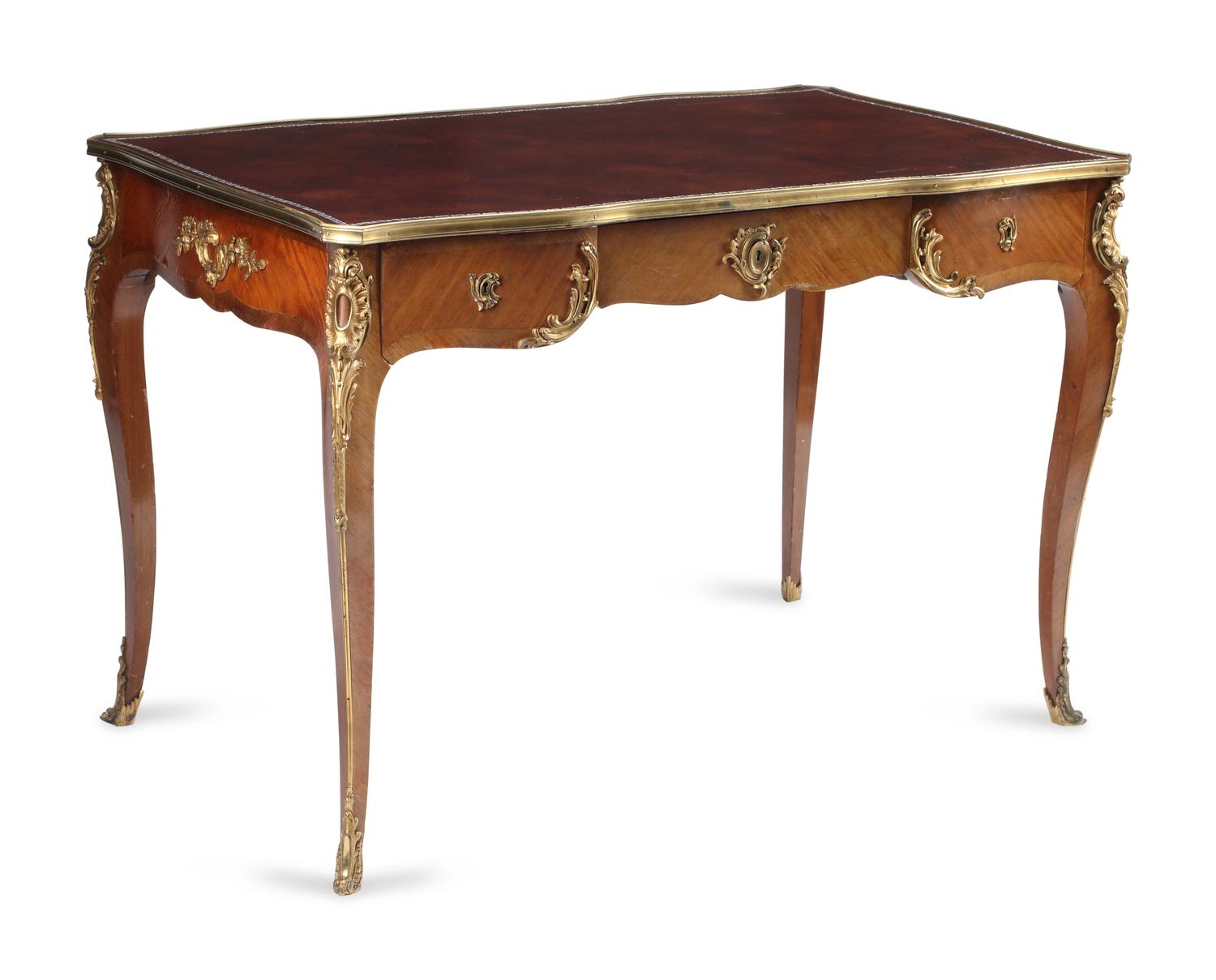 A Louis XV Style Gilt-Bronze Mounted Mahogany Bureau Plat