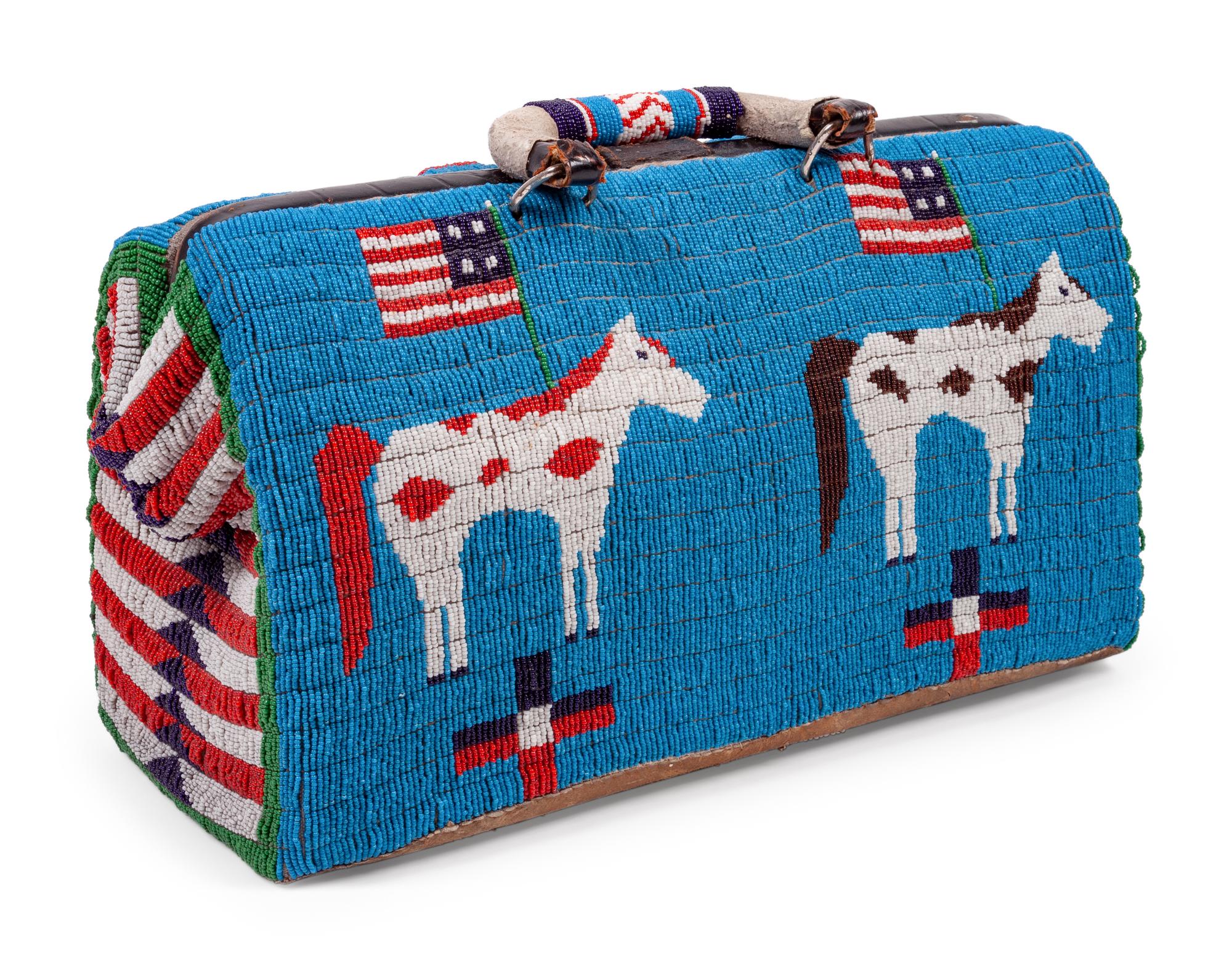 Sioux Beaded "Doctor's Bag", with American Flags and Pinto Ponies