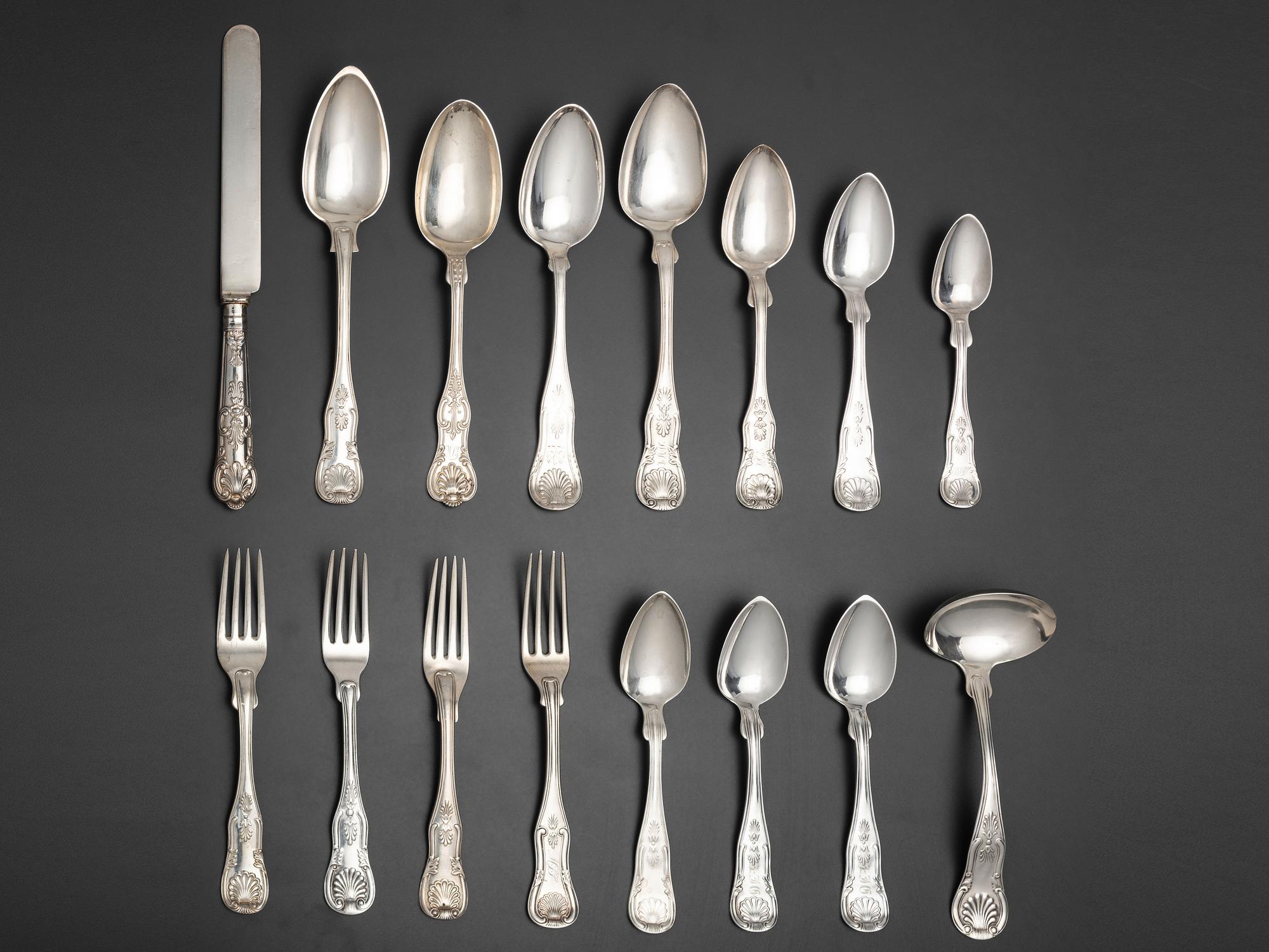 An Assembled Group of 'Kings' Pattern Silver Flatware